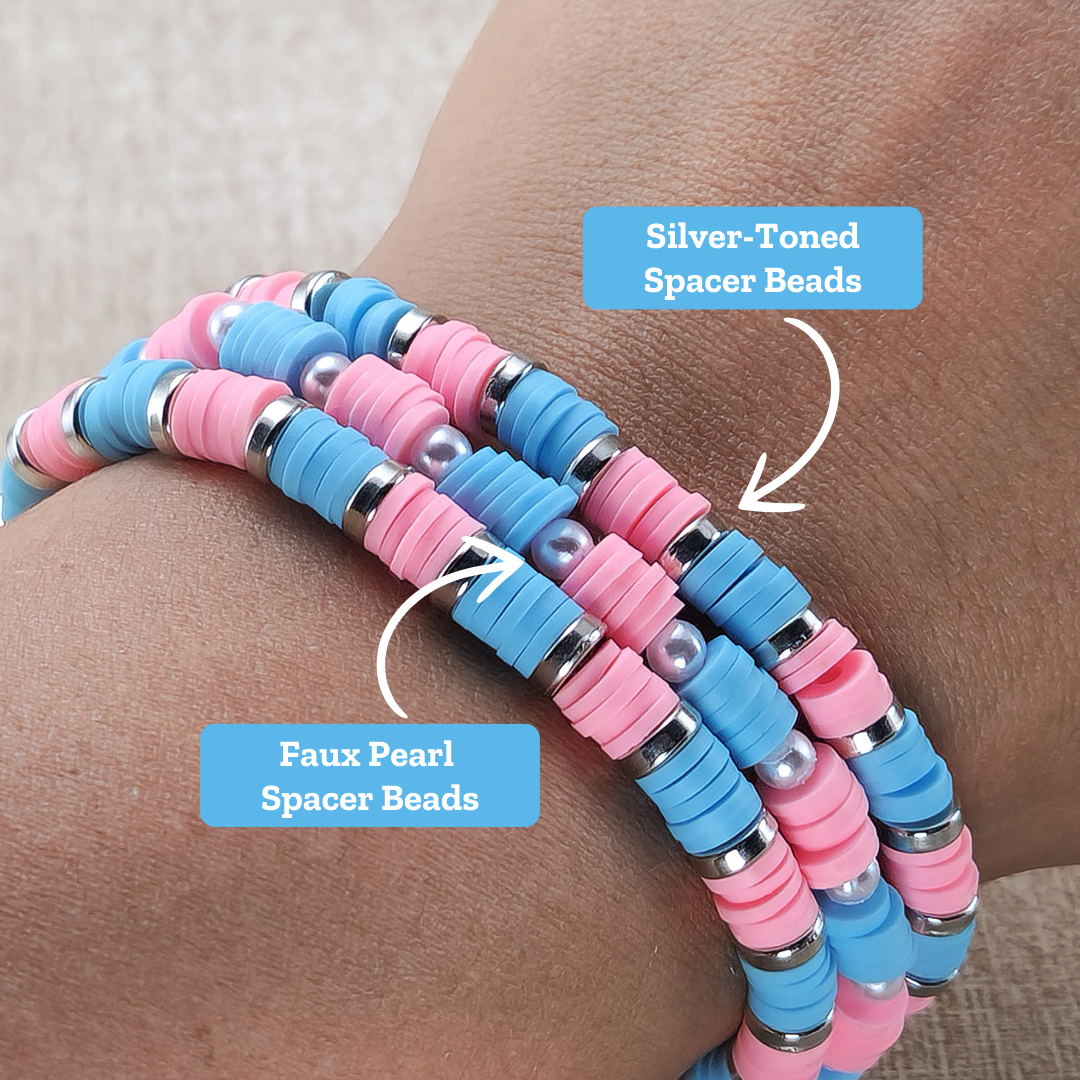 Pink and Blue Heishi Bead Bracelets, Personalized w/Child's Name, Affirmation, or Charm—Baby Loss Awareness & Remembrance (awareness jewelry)