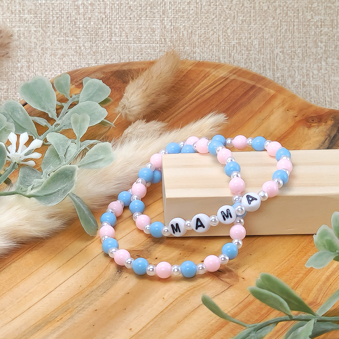 Pale Pink and Blue Beaded Bracelets, Personalized w/Child's Name or Affirmation—Baby Loss Awareness & Remembrance (awareness jewelry)