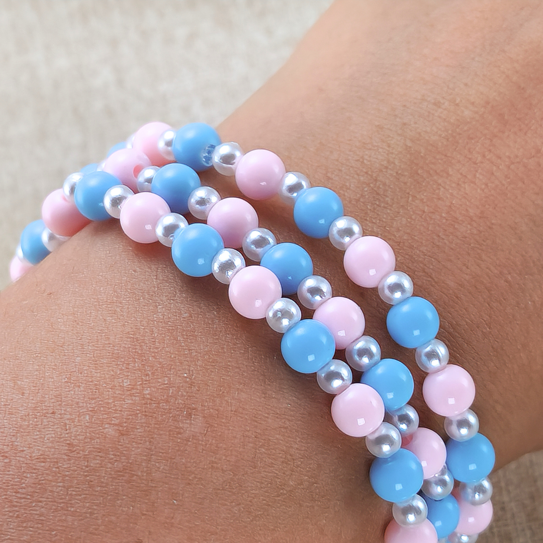 Pale Pink and Blue Beaded Bracelets, Personalized w/Child's Name or Affirmation—Baby Loss Awareness & Remembrance (awareness jewelry)