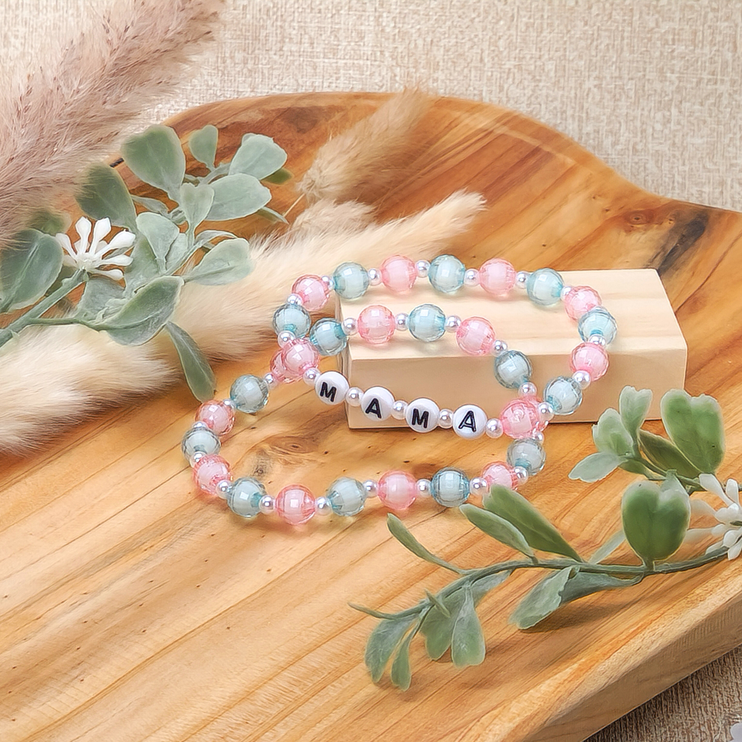 Pastel Glassy Pink and Turquoise Beaded Bracelets, Personalized w/Child Name or Affirmation—Baby Loss Awareness & Remembrance (awareness jewelry)