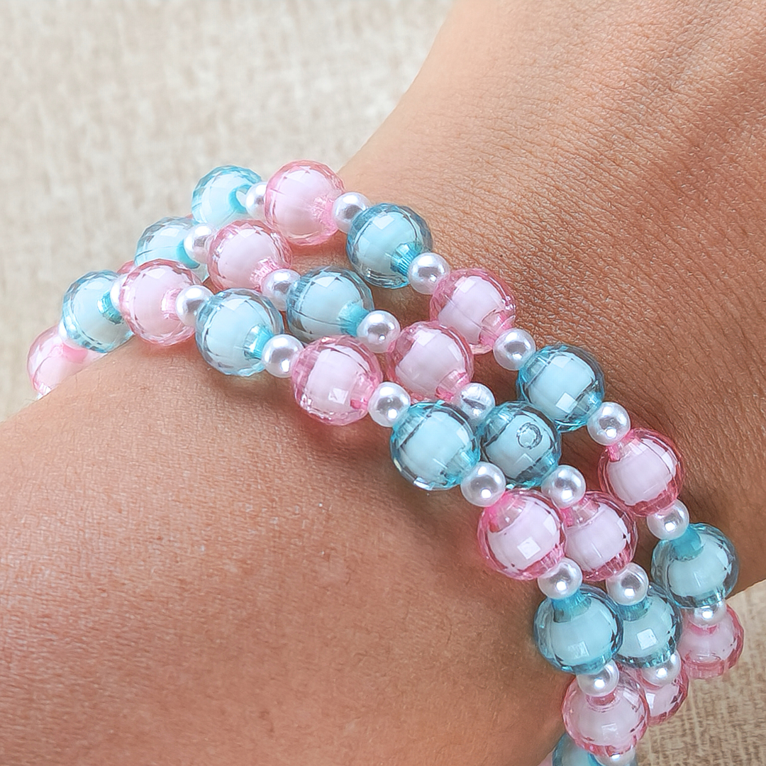 Pastel Glassy Pink and Turquoise Beaded Bracelets, Personalized w/Child Name or Affirmation—Baby Loss Awareness & Remembrance (awareness jewelry)