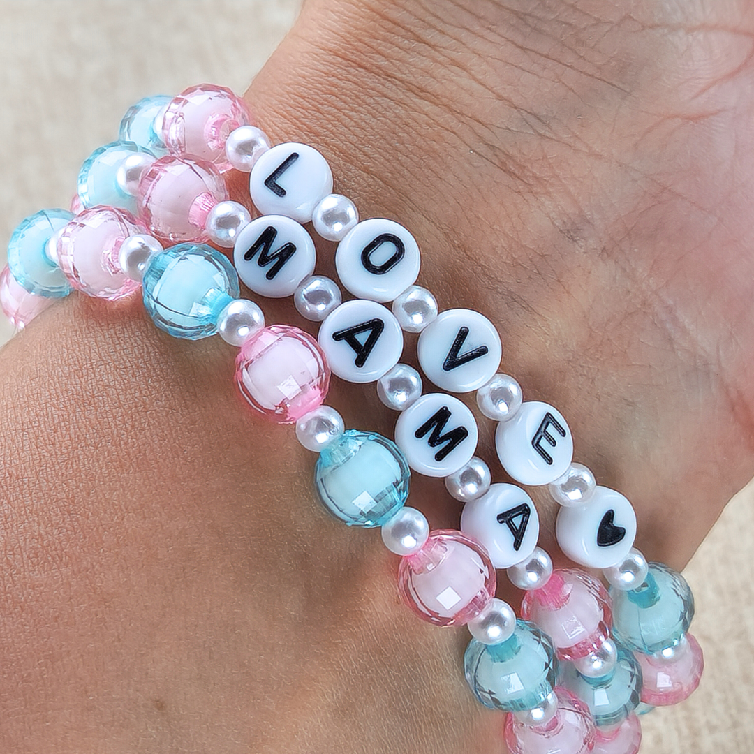 Pastel Glassy Pink and Turquoise Beaded Bracelets, Personalized w/Child Name or Affirmation—Baby Loss Awareness & Remembrance (awareness jewelry)