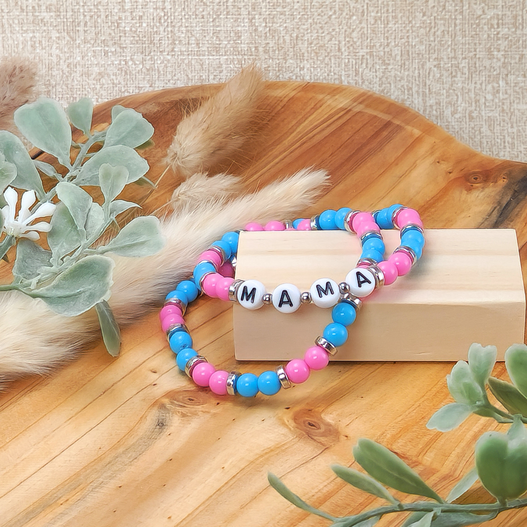 Bright Pink and Blue Beaded Bracelets, Personalized w/Child's Name or Affirmation—Baby Loss Awareness & Remembrance (awareness jewelry)