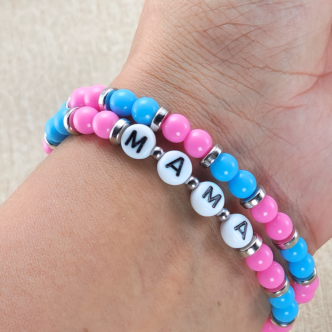 Bright Pink and Blue Beaded Bracelets, Personalized w/Child's Name or Affirmation—Baby Loss Awareness & Remembrance (awareness jewelry)