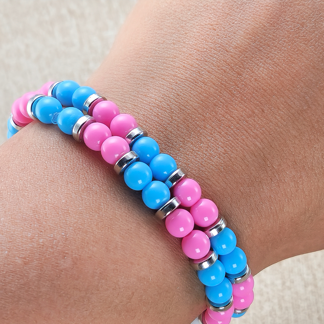Bright Pink and Blue Beaded Bracelets, Personalized w/Child's Name or Affirmation—Baby Loss Awareness & Remembrance (awareness jewelry)