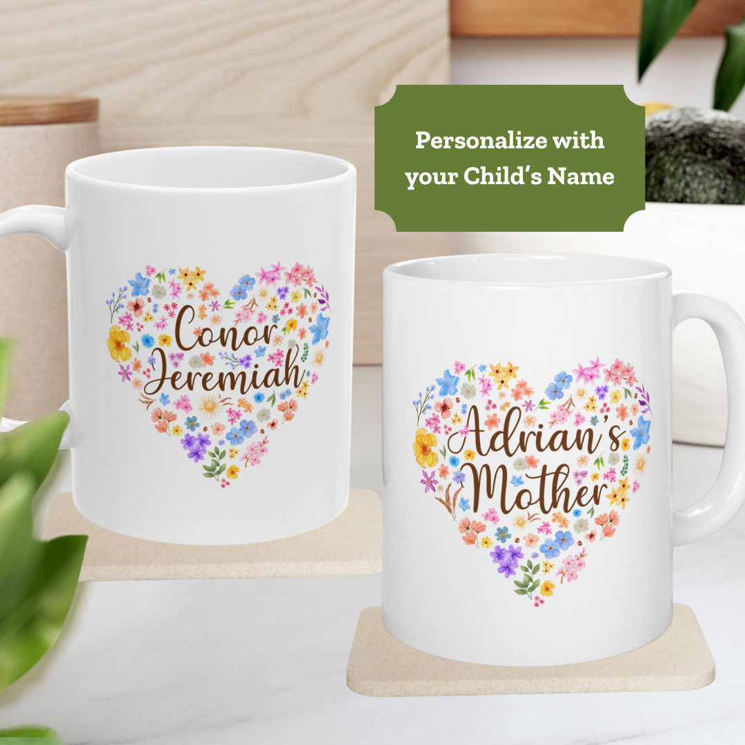 Floral Heart Personalized w/Child's Name—Baby Loss Remembrance (ceramic coffee mug)