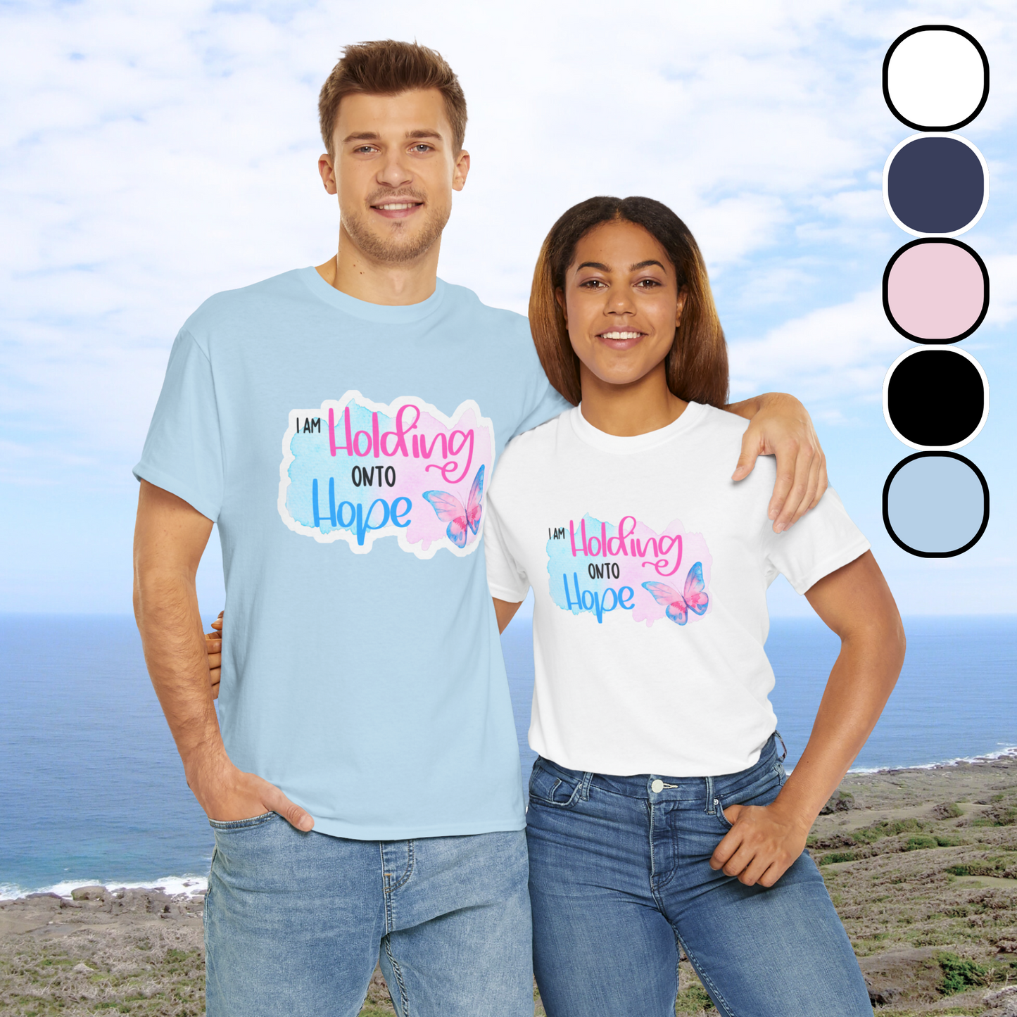 I am Holding onto Hope w/Butterfly—Life after Pregnancy Loss (unisex T-shirt)
