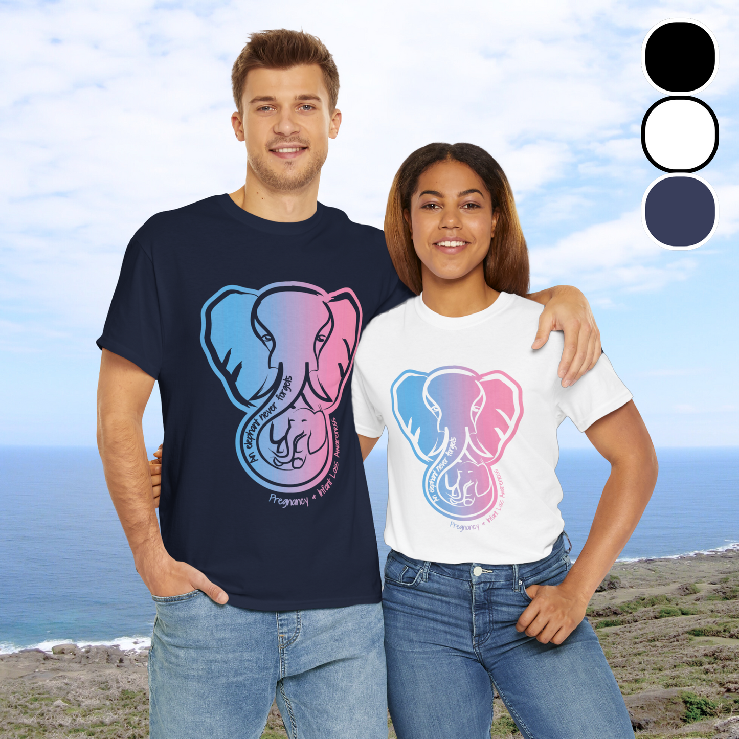 An Elephant Never Forgets; Mama and Baby—Pregnancy and Infant Loss Awareness (unisex t-shirt)