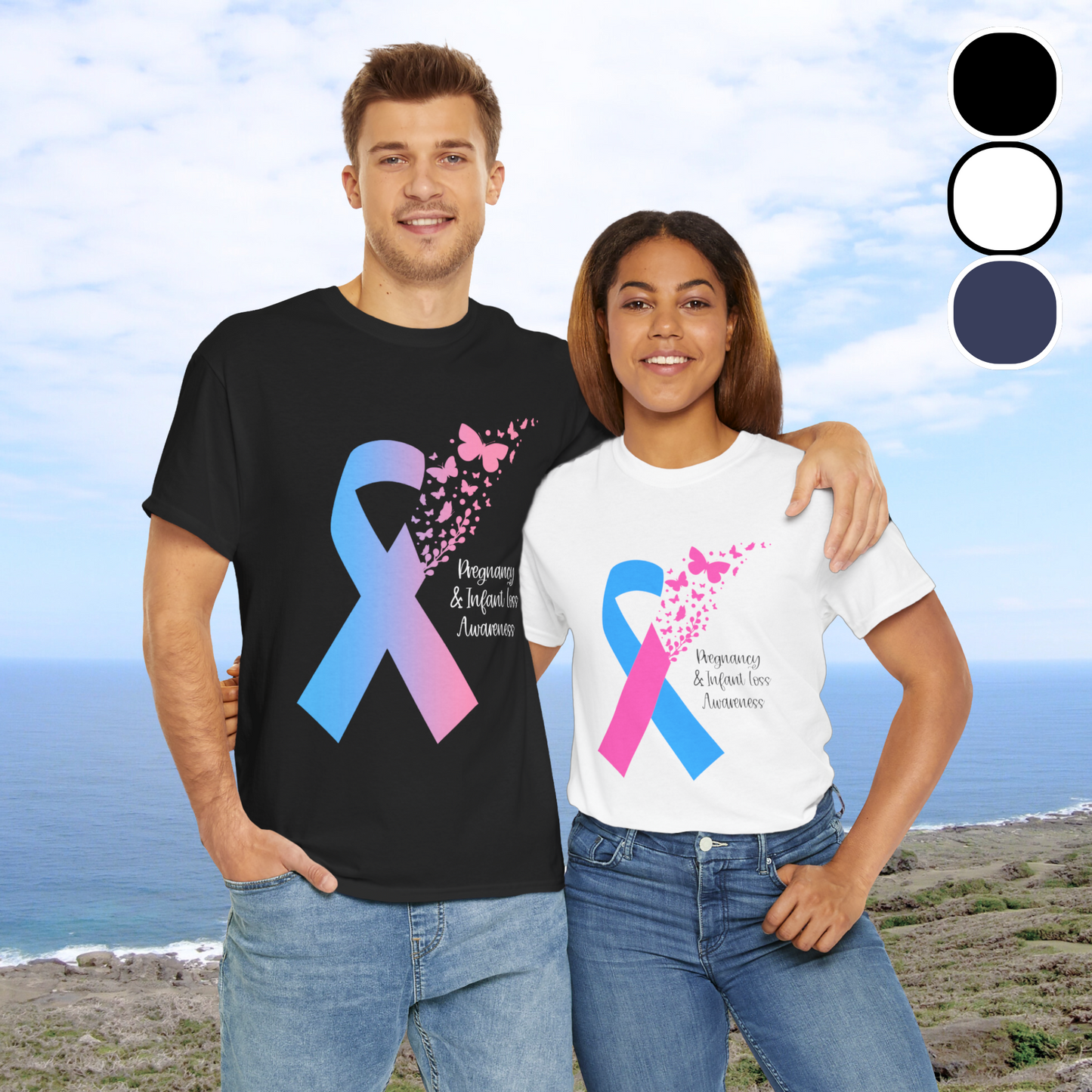 PAIL Awareness Ribbon with Butterflies—Baby Loss Awareness and Remembrance (unisex t-shirt)