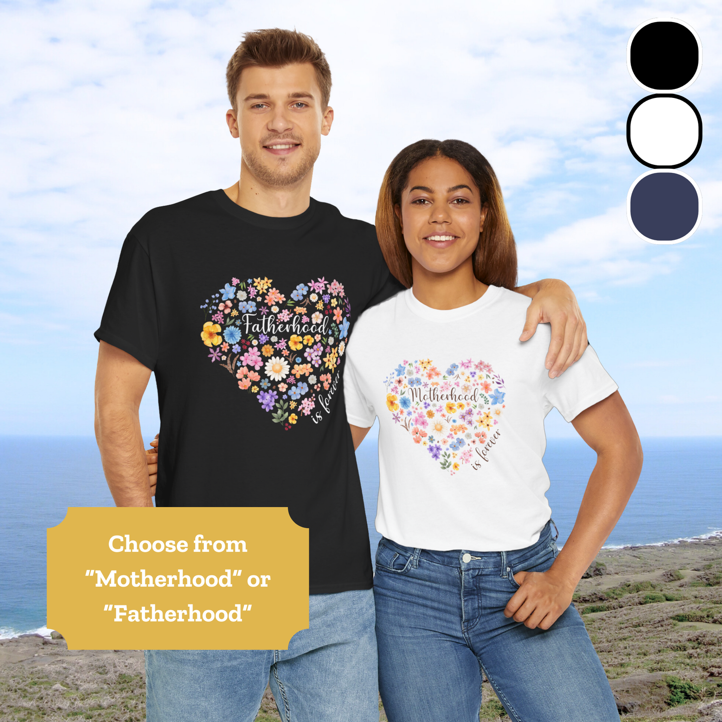 Floral Heart Motherhood/Fatherhood is Forever—Baby Loss Remembrance (unisex t-shirt)