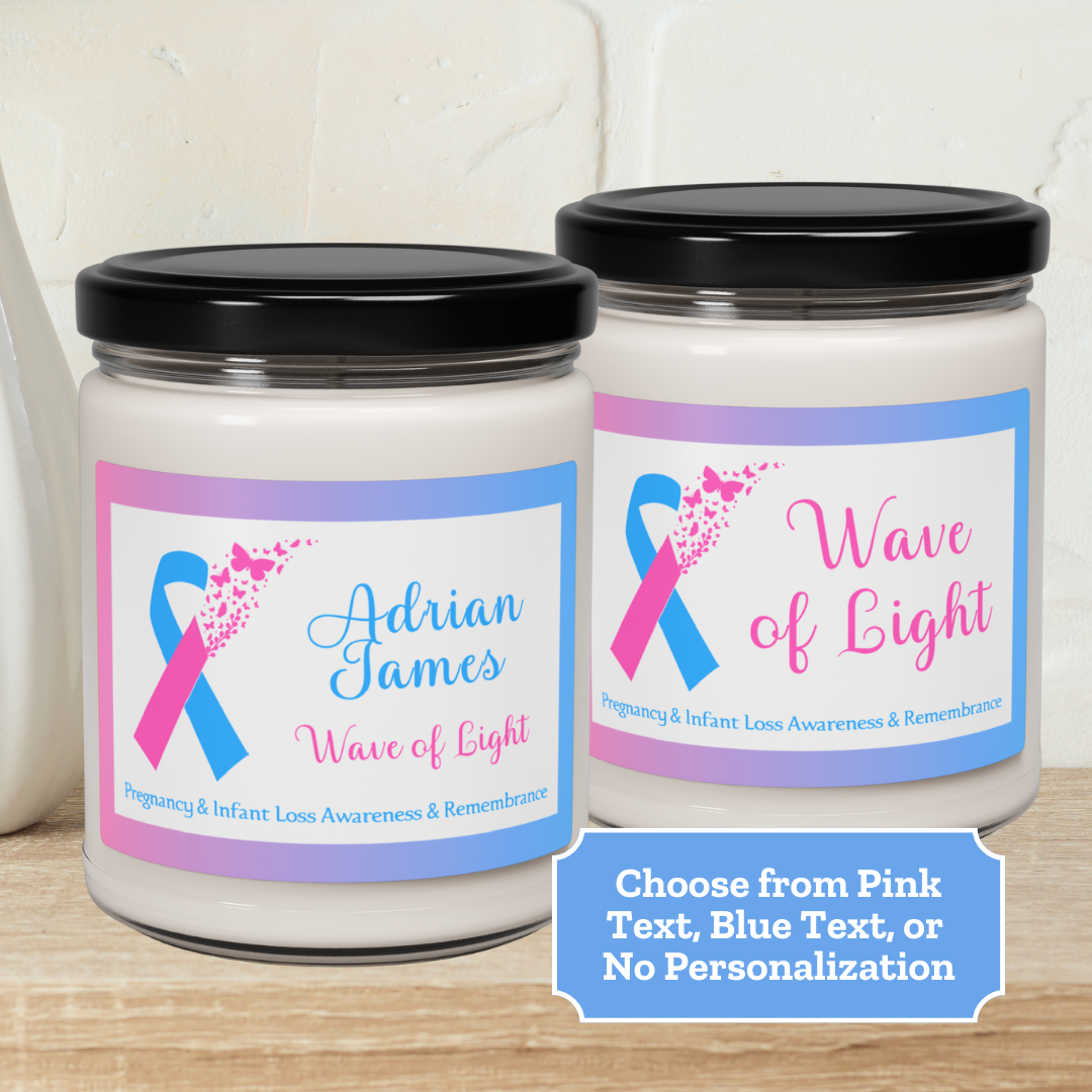 Wave of Light w/PAIL ribbon; Personalizable w/Name—Baby Loss Remembrance (9 oz soy candle)