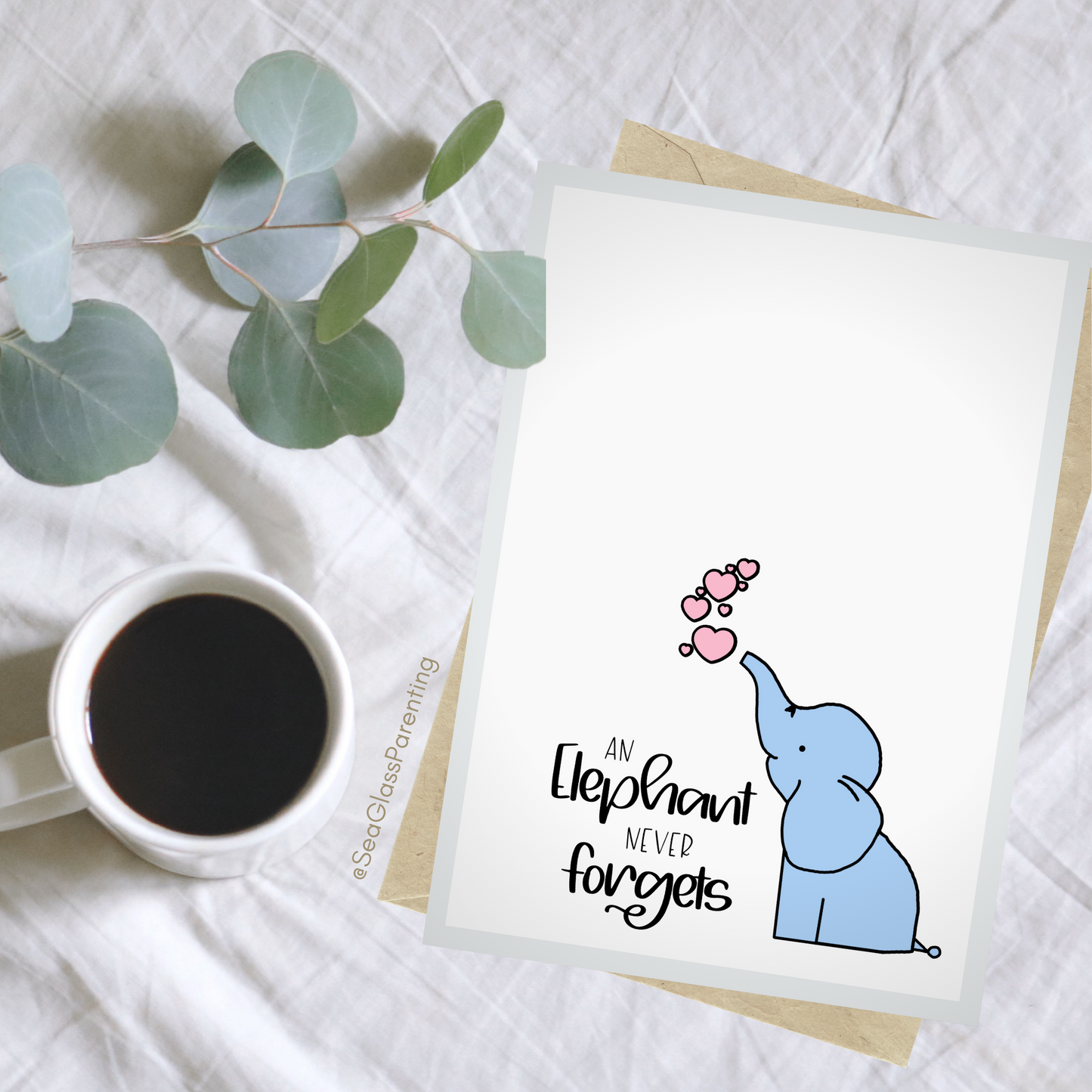 Cartoon Elephant Never Forgets—Baby Loss Sympathy & Remembrance (greeting card)