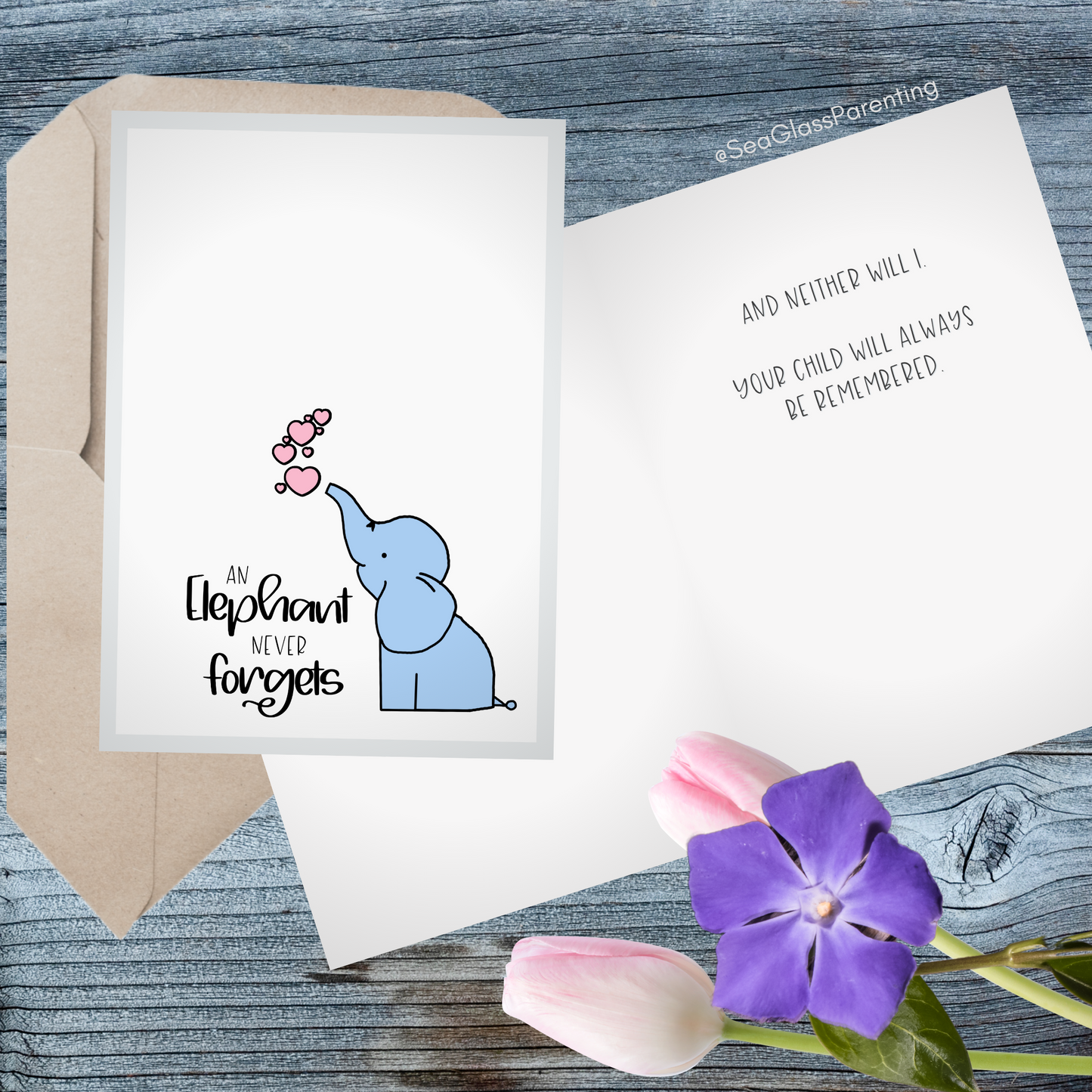 Cartoon Elephant Never Forgets—Baby Loss Sympathy & Remembrance (greeting card)