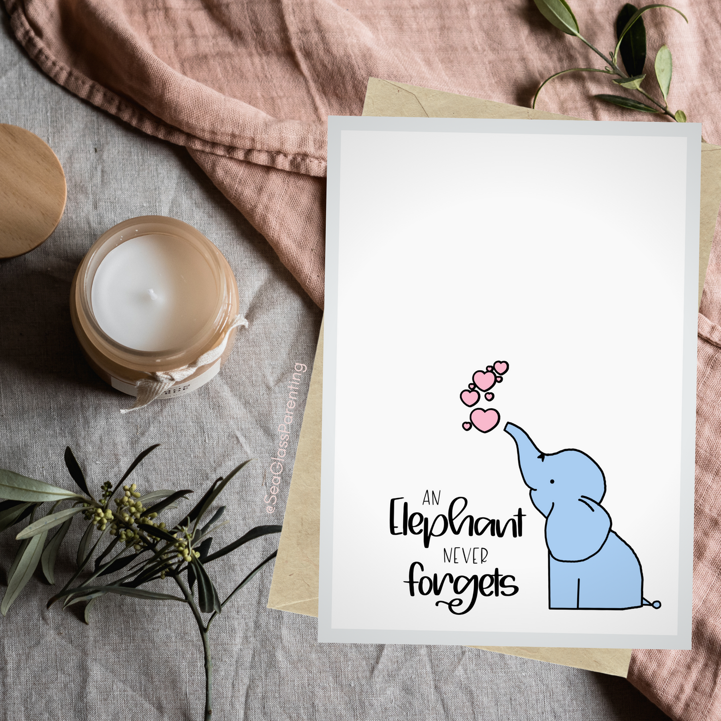 Cartoon Elephant Never Forgets—Baby Loss Sympathy & Remembrance (greeting card)