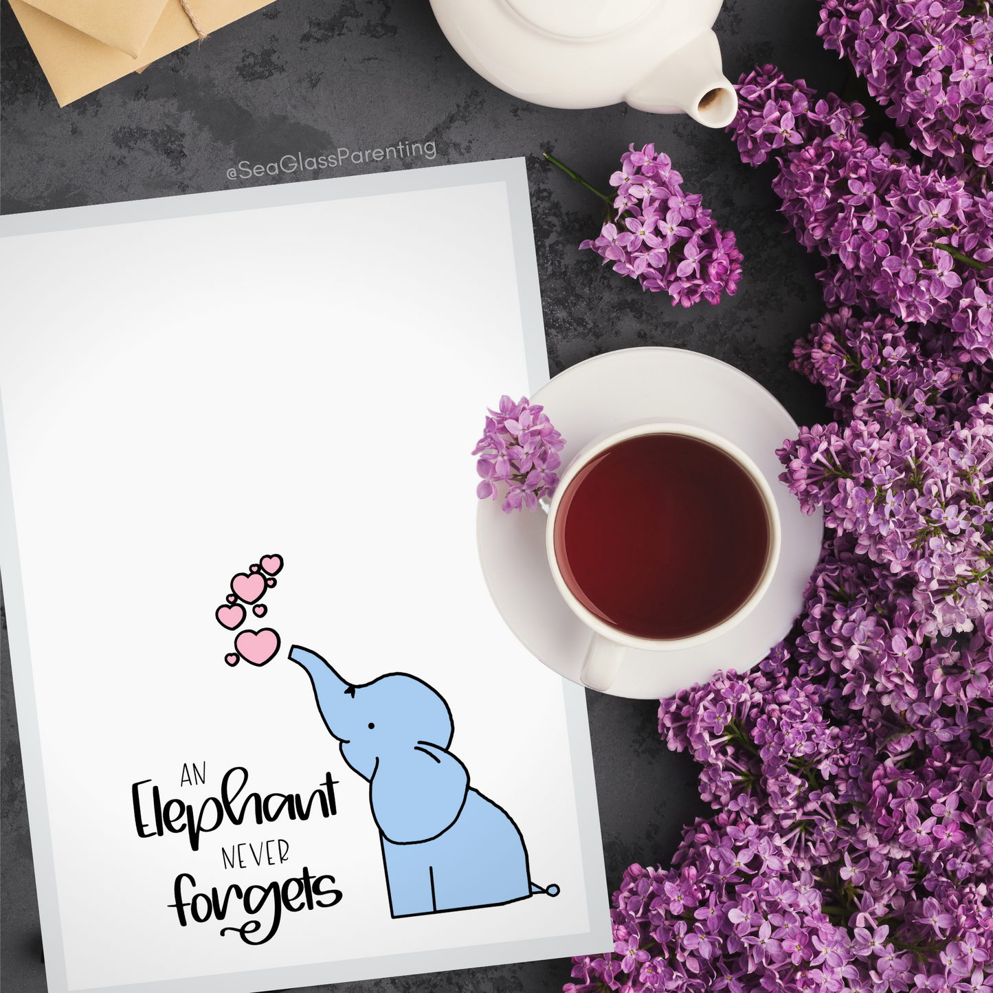 Cartoon Elephant Never Forgets—Baby Loss Sympathy & Remembrance (greeting card)