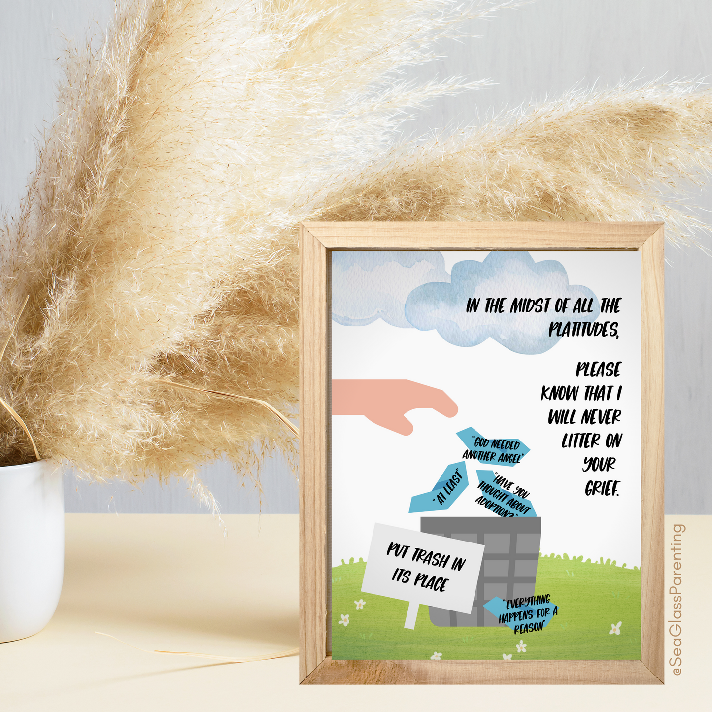 Platitudes in the Trash, I Will Never Litter on Your Grief—Grief and Loss Support (greeting card)