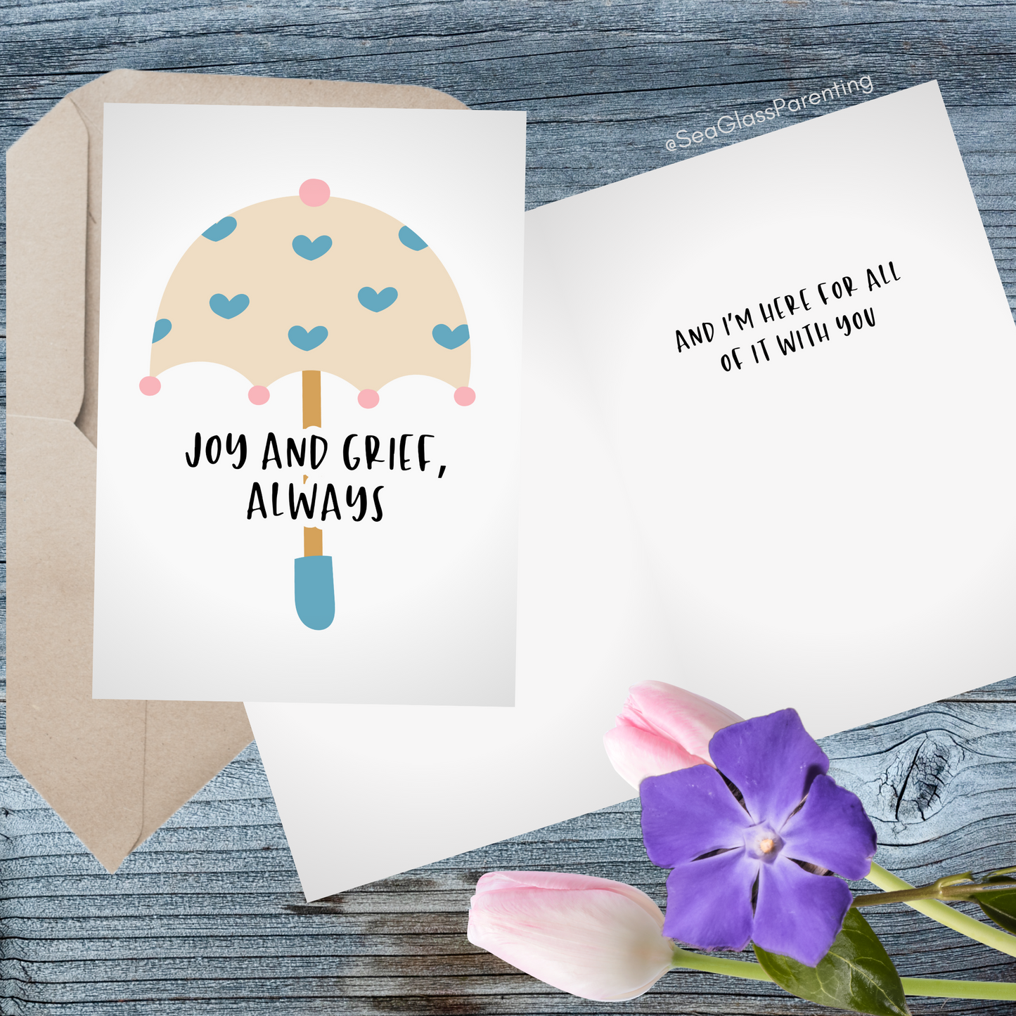 Joy and Grief, Always w/Heart Umbrella—Grief and Loss Support (greeting card)