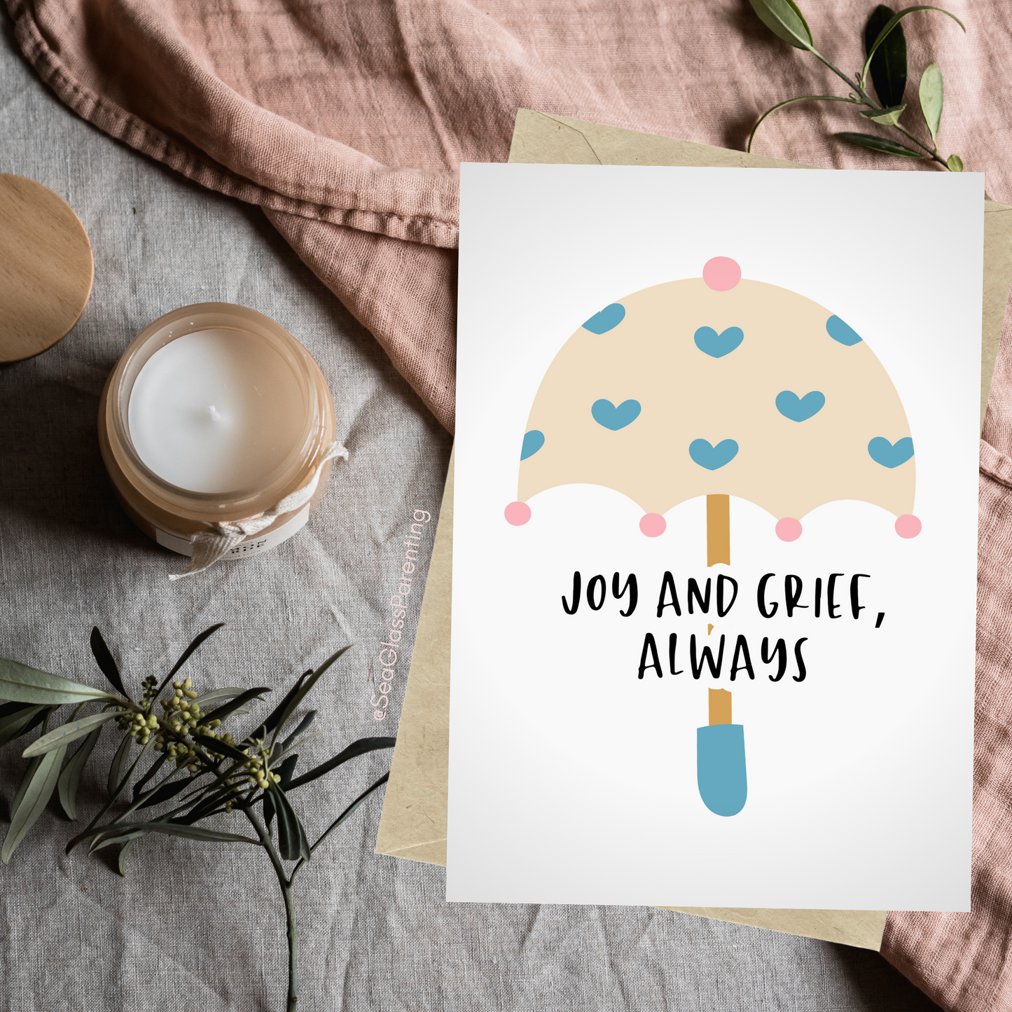 Joy and Grief, Always w/Heart Umbrella—Grief and Loss Support (greeting card)