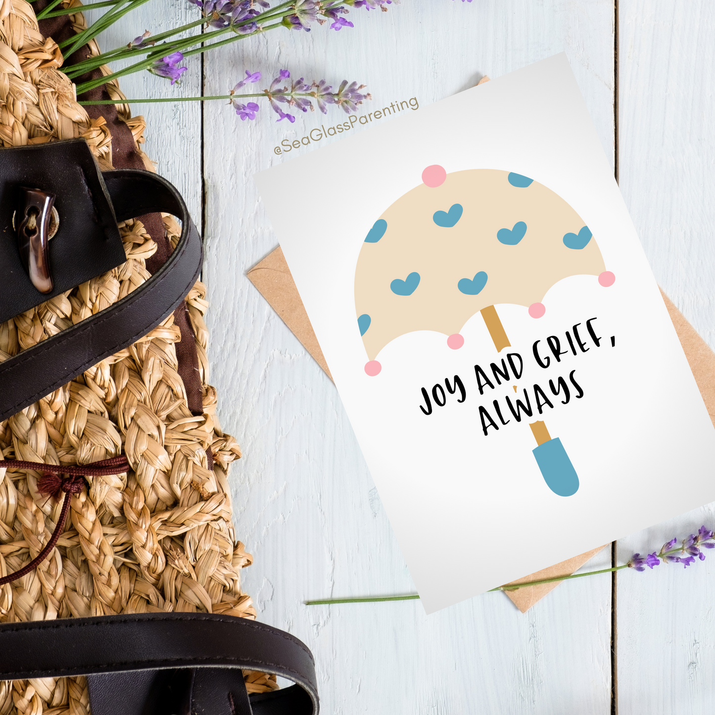 Joy and Grief, Always w/Heart Umbrella—Grief and Loss Support (greeting card)
