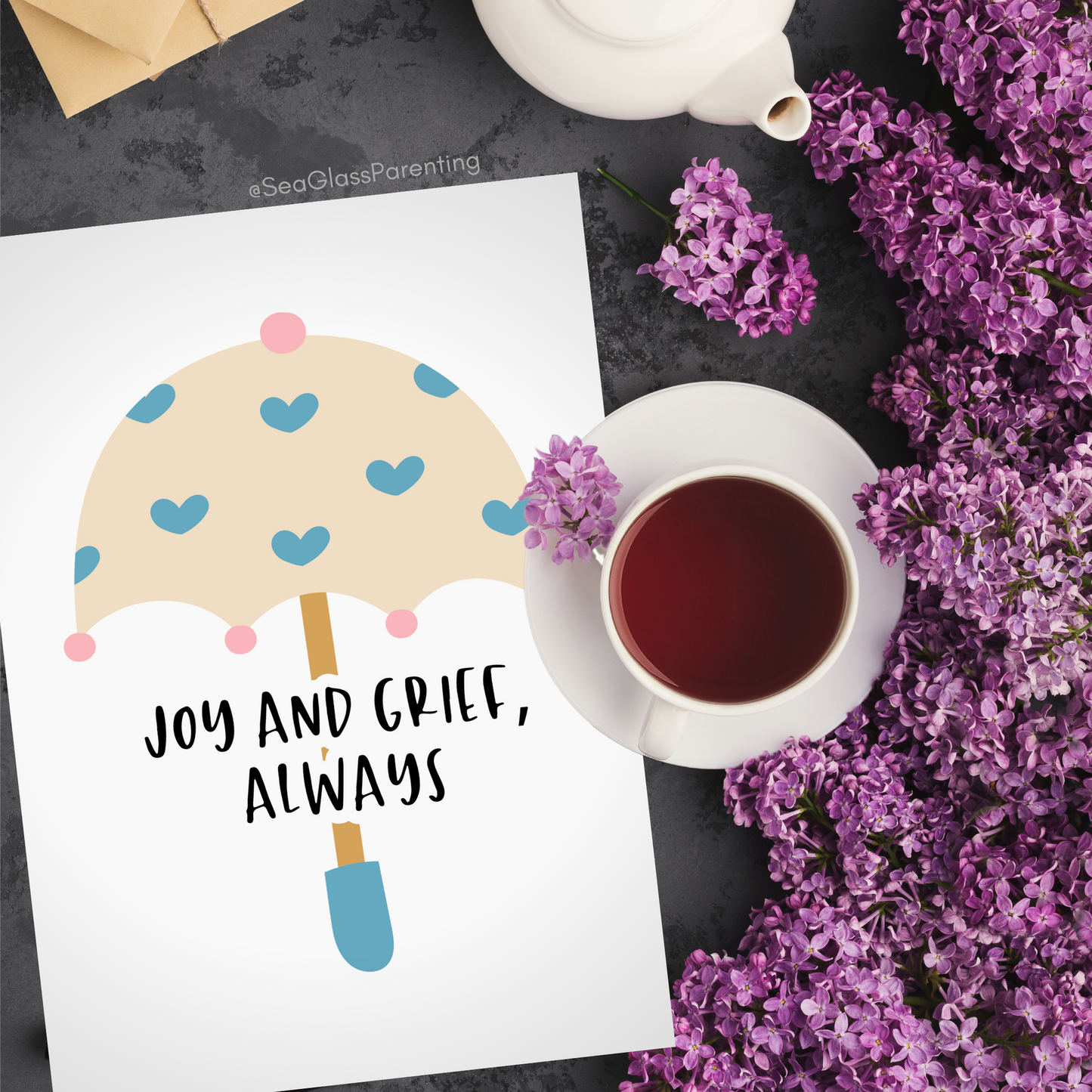 Joy and Grief, Always w/Heart Umbrella—Grief and Loss Support (greeting card)