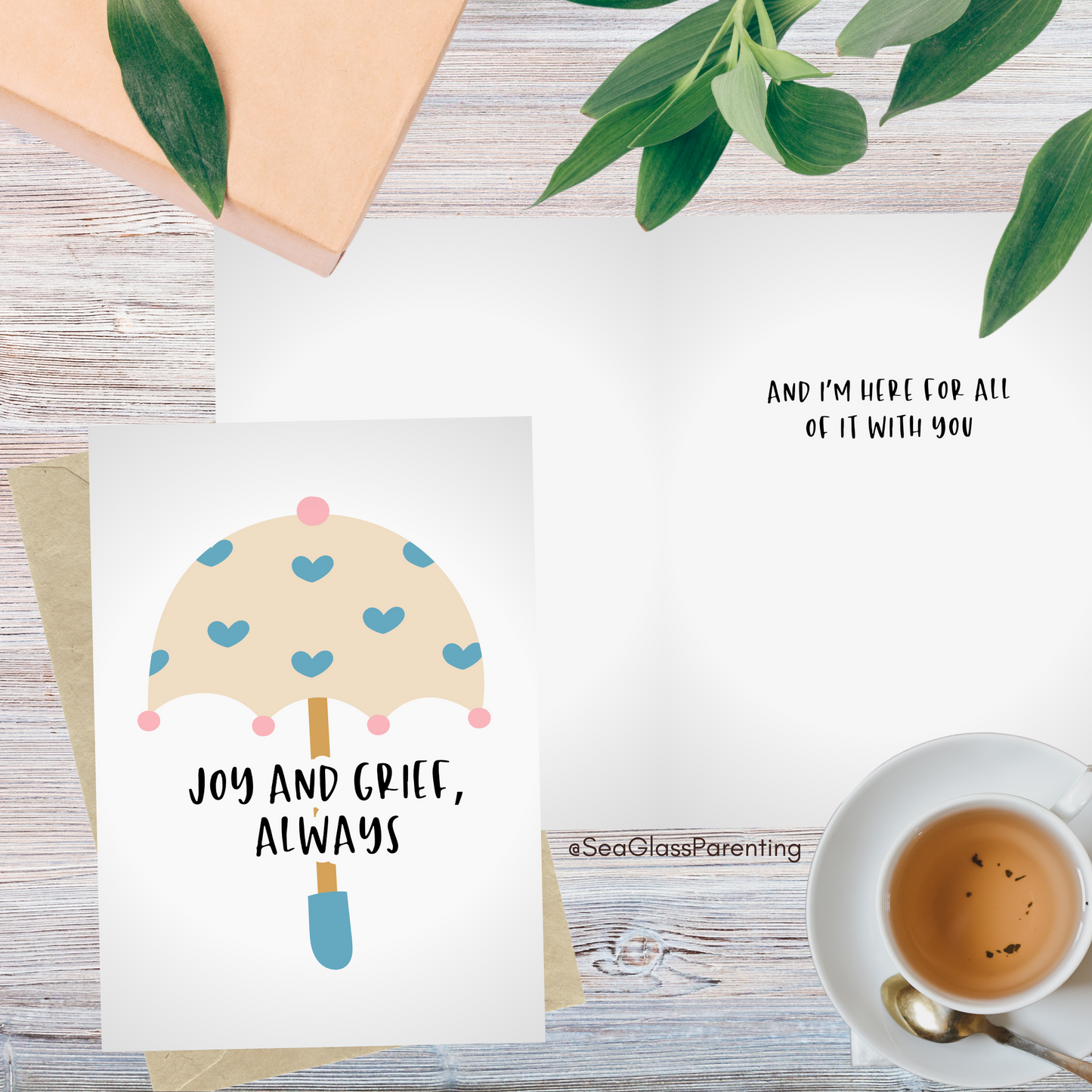 Joy and Grief, Always w/Heart Umbrella—Grief and Loss Support (greeting card)