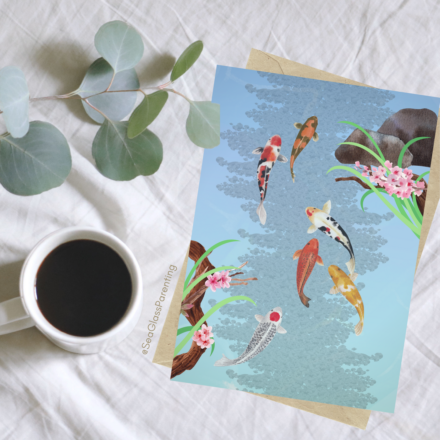 Koi Fish Swimming—Blank Inside Nature Scenery (greeting card)