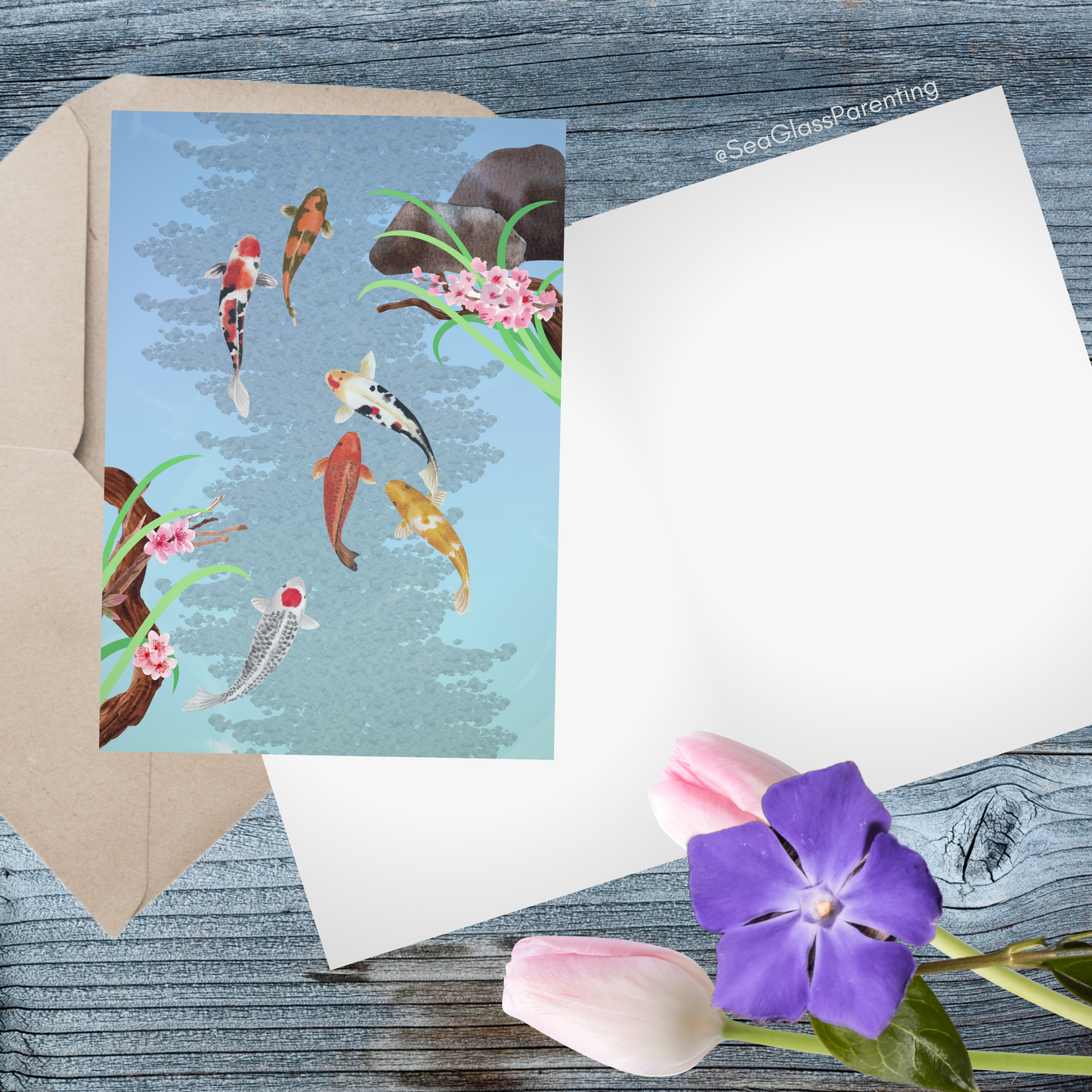 Koi Fish Swimming—Blank Inside Nature Scenery (greeting card)