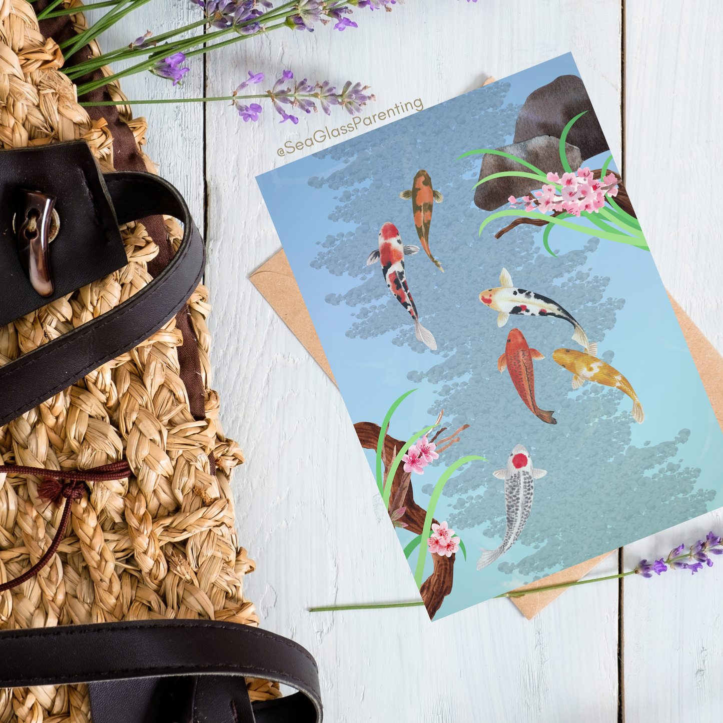 Koi Fish Swimming—Blank Inside Nature Scenery (greeting card)