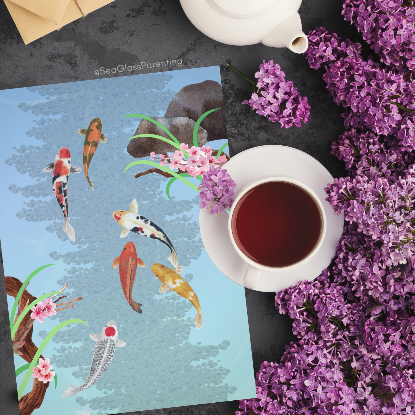 Koi Fish Swimming—Blank Inside Nature Scenery (greeting card)