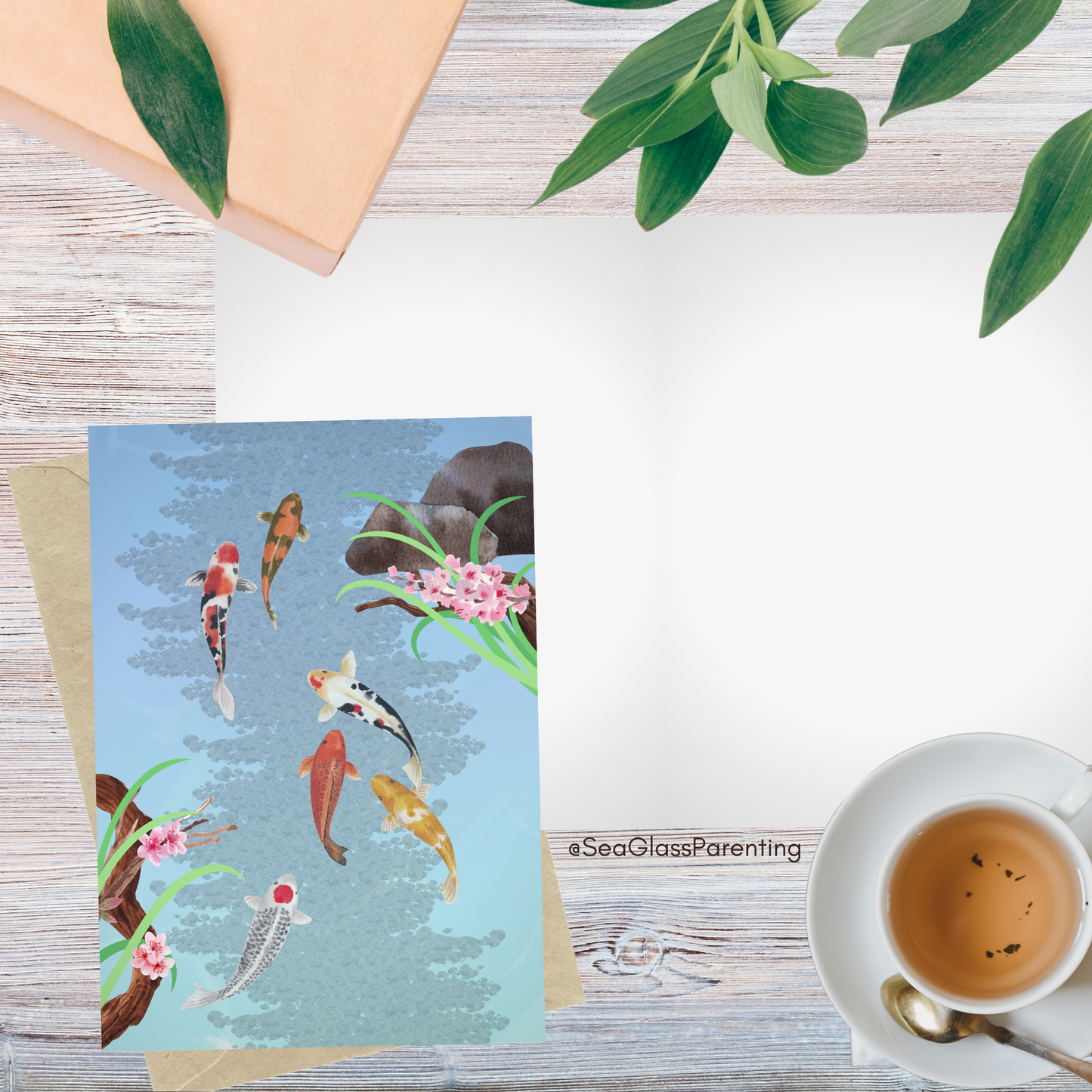 Koi Fish Swimming—Blank Inside Nature Scenery (greeting card)