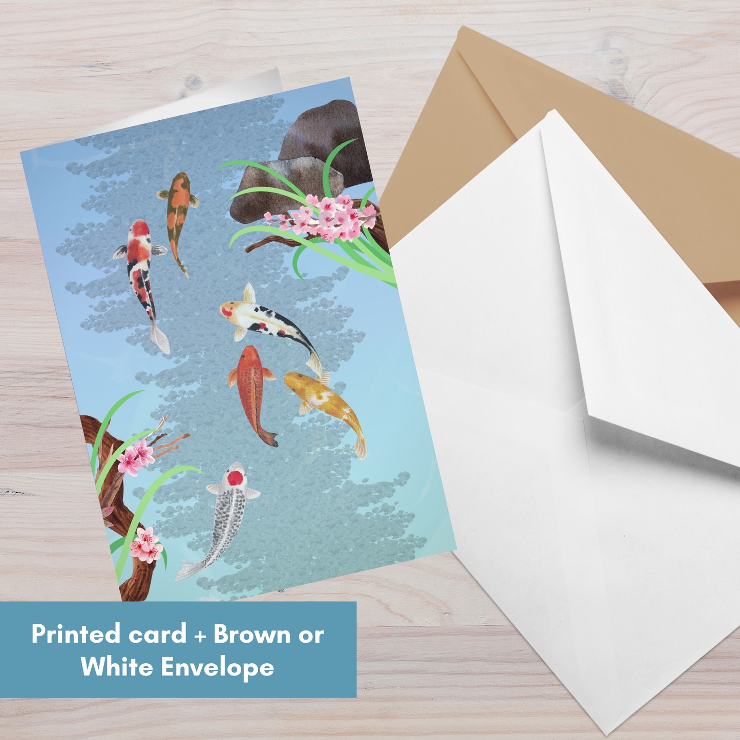 Koi Fish Swimming—Blank Inside Nature Scenery (greeting card)