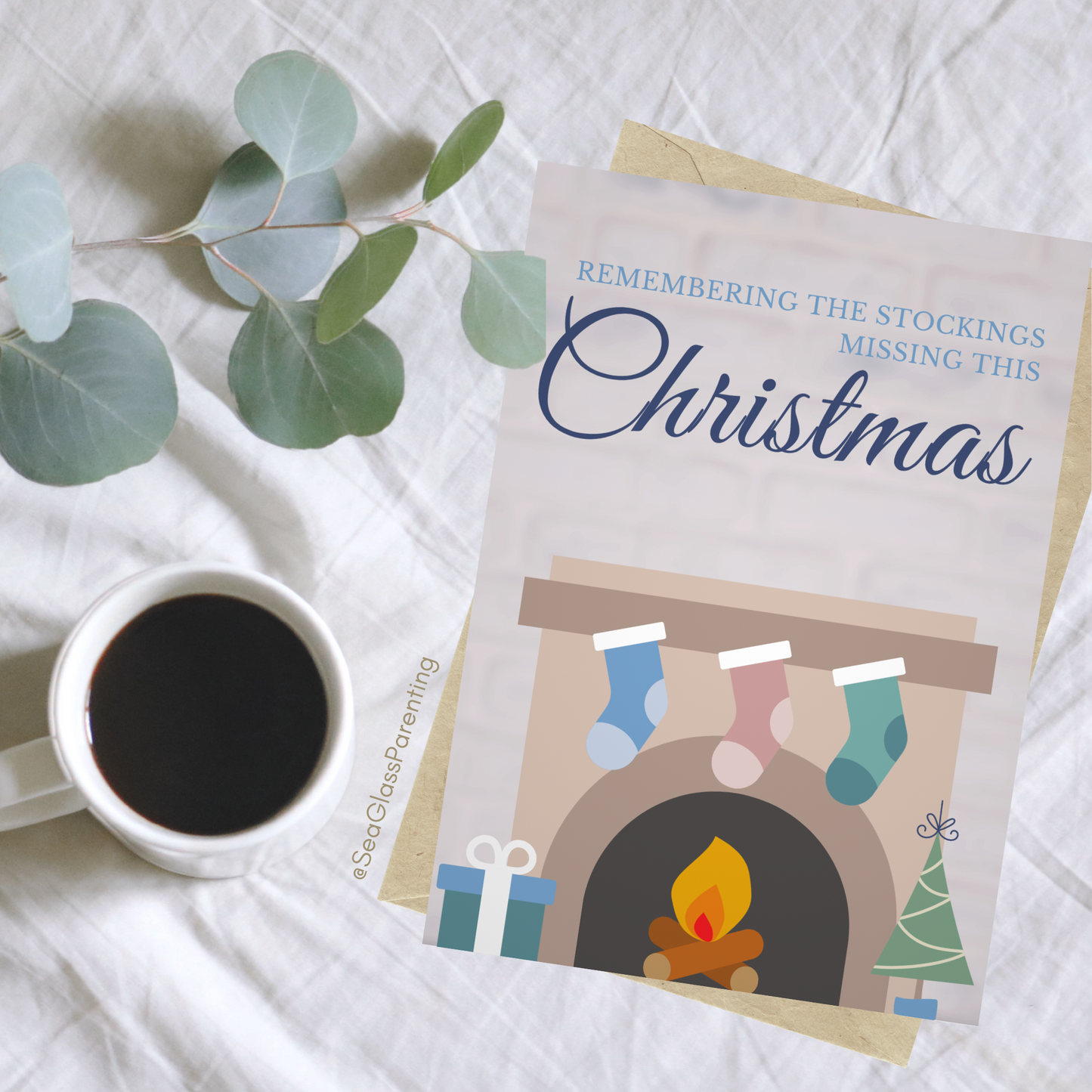 Christmas Tree & Mantle; Remembering the Stockings Missing this Christmas—Holidays after Loss (greeting card)