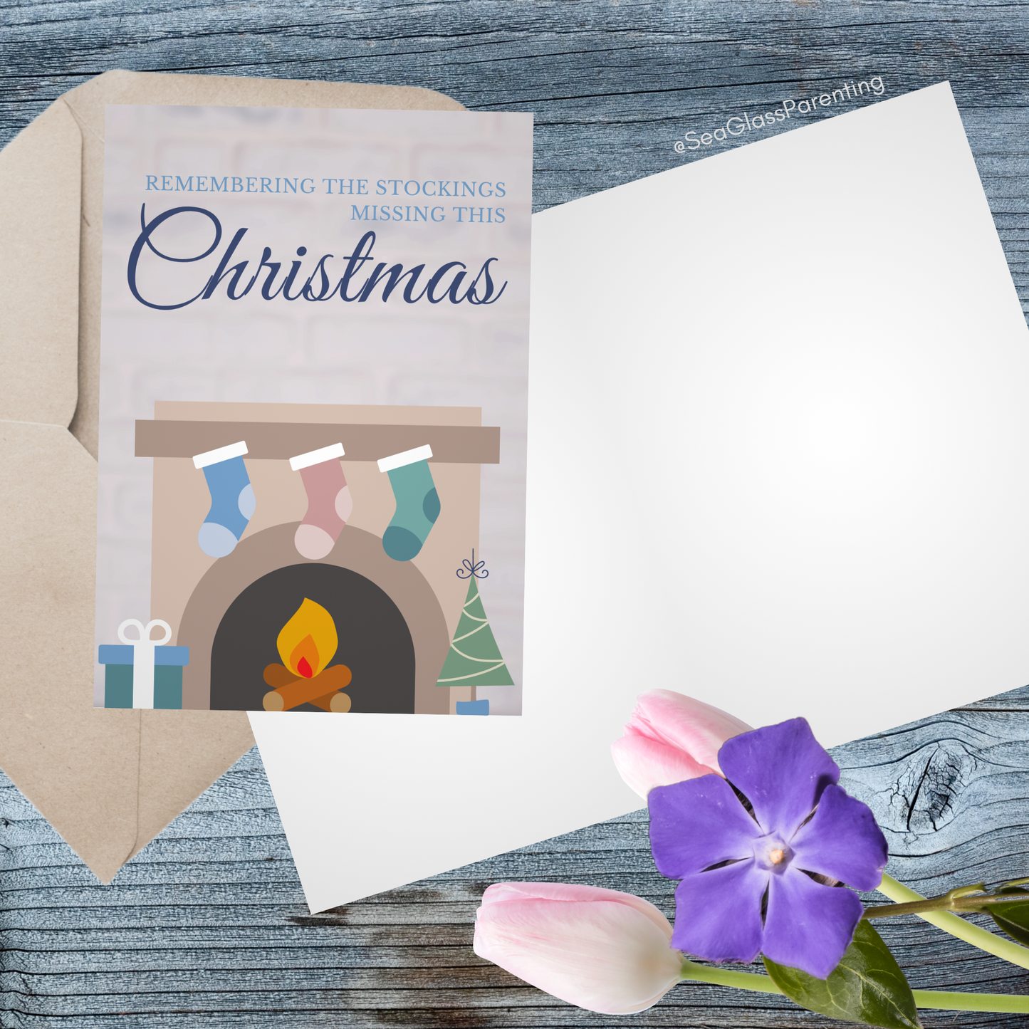 Christmas Tree & Mantle; Remembering the Stockings Missing this Christmas—Holidays after Loss (greeting card)