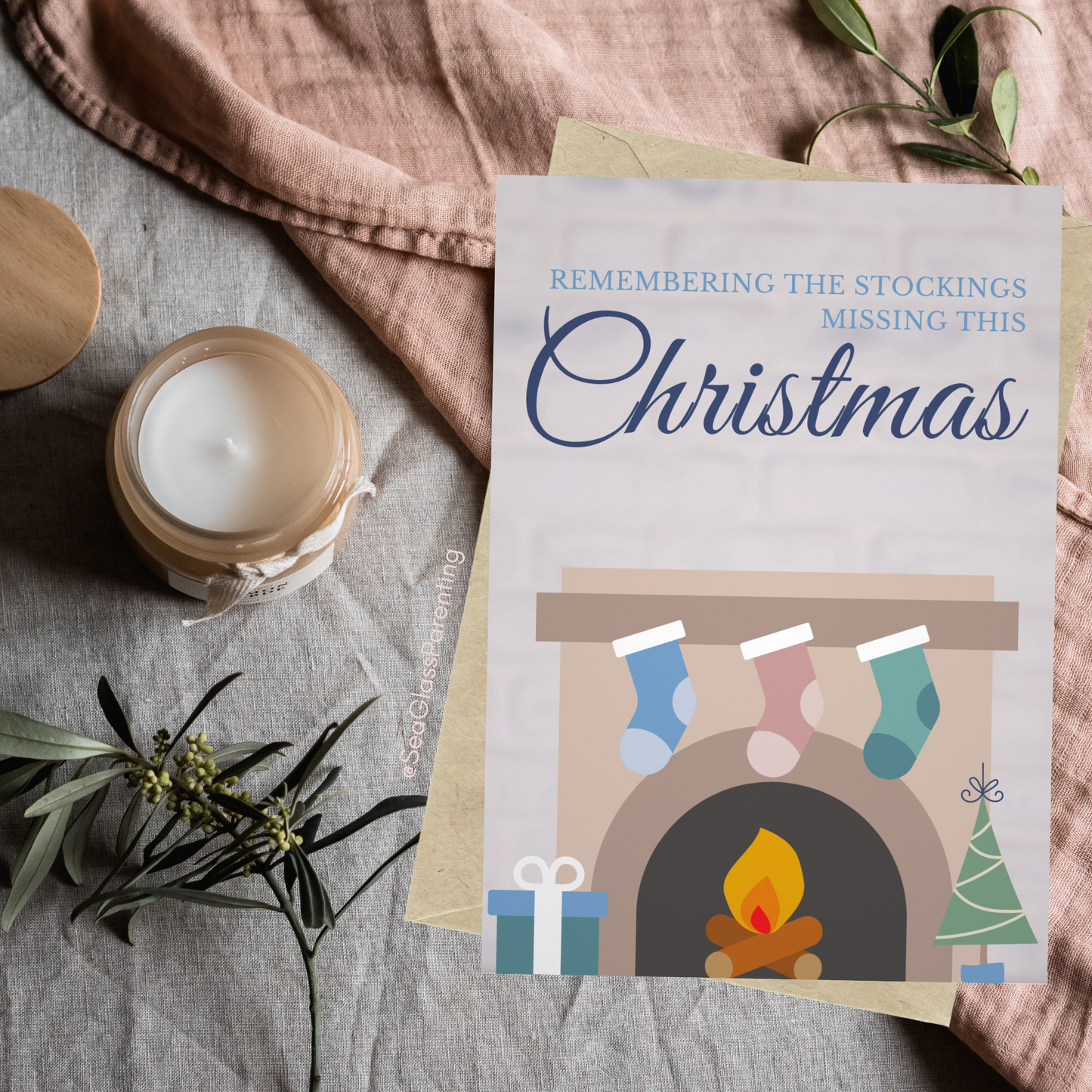 Christmas Tree & Mantle; Remembering the Stockings Missing this Christmas—Holidays after Loss (greeting card)
