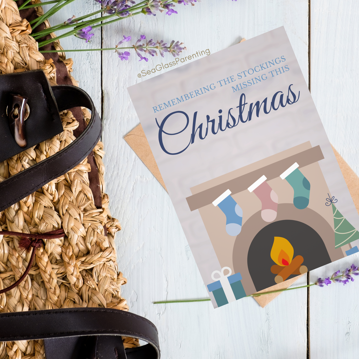 Christmas Tree & Mantle; Remembering the Stockings Missing this Christmas—Holidays after Loss (greeting card)