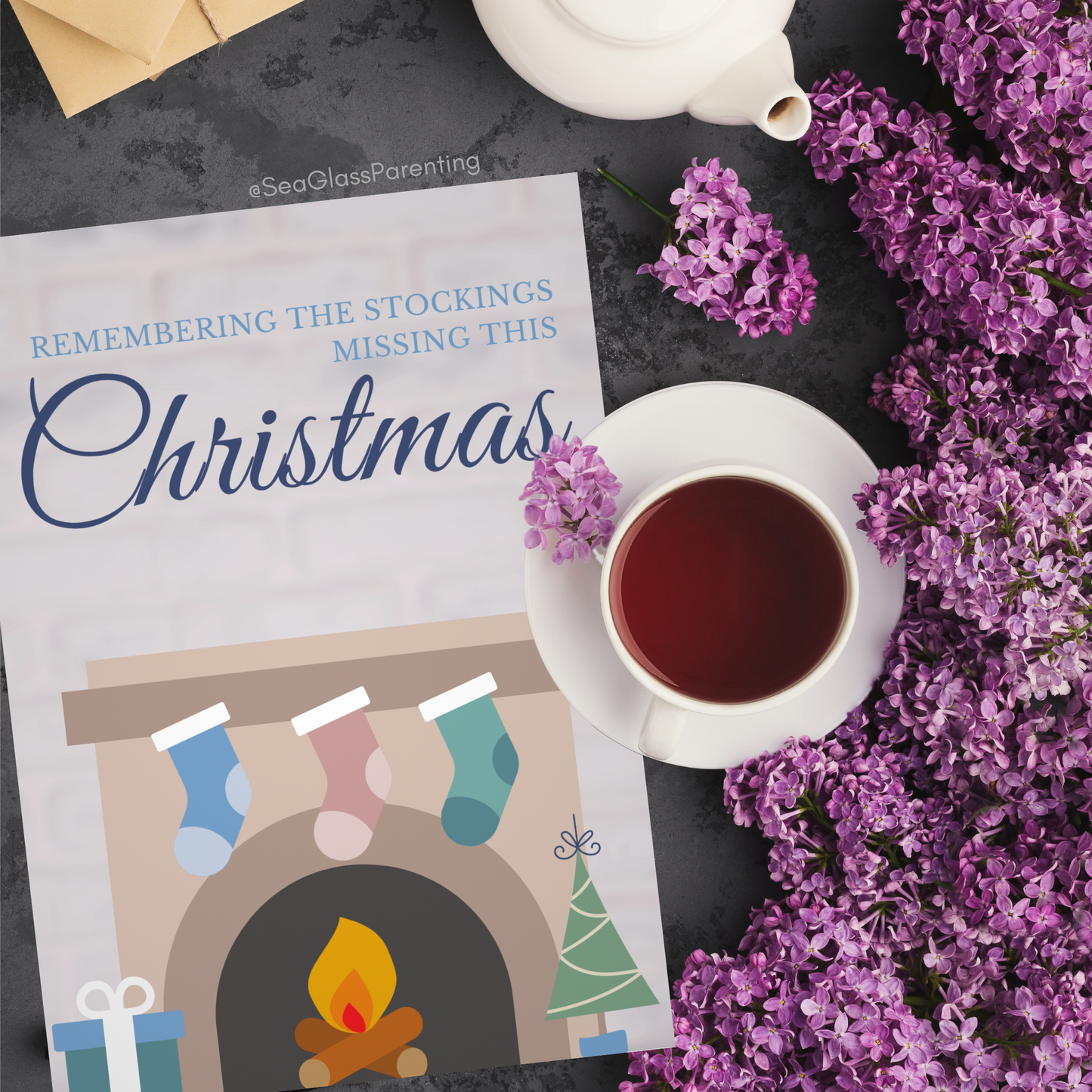 Christmas Tree & Mantle; Remembering the Stockings Missing this Christmas—Holidays after Loss (greeting card)