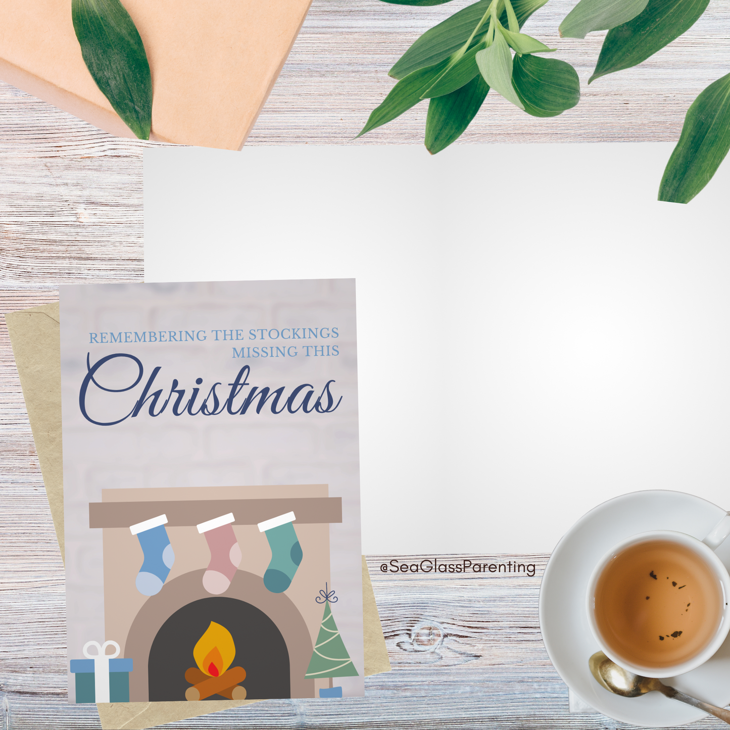 Christmas Tree & Mantle; Remembering the Stockings Missing this Christmas—Holidays after Loss (greeting card)