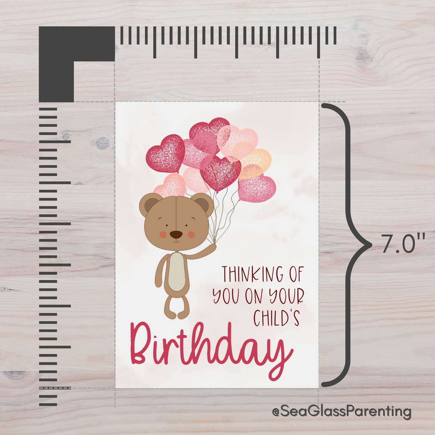Bear w/Balloons, Thinking of You on Your Child's Birthday and Holding you Both in my Heart with Love—Baby Loss Birthday (greeting card)