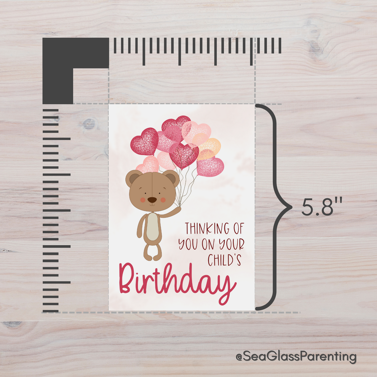 Bear w/Balloons, Thinking of You on Your Child's Birthday and Holding you Both in my Heart with Love—Baby Loss Birthday (greeting card)
