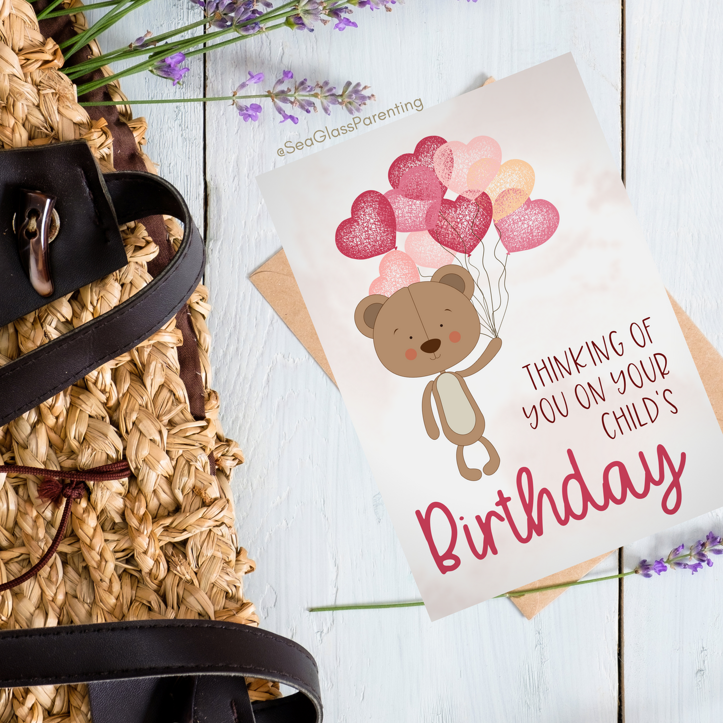 Bear w/Balloons, Thinking of You on Your Child's Birthday and Holding you Both in my Heart with Love—Baby Loss Birthday (greeting card)