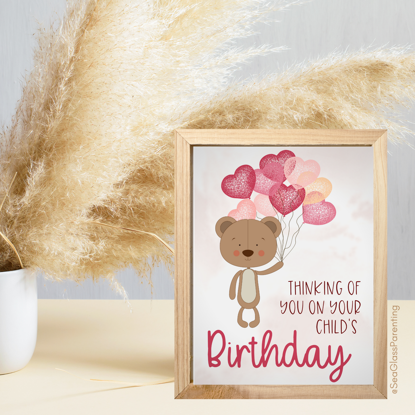 Bear w/Balloons, Thinking of You on Your Child's Birthday and Holding you Both in my Heart with Love—Baby Loss Birthday (greeting card)