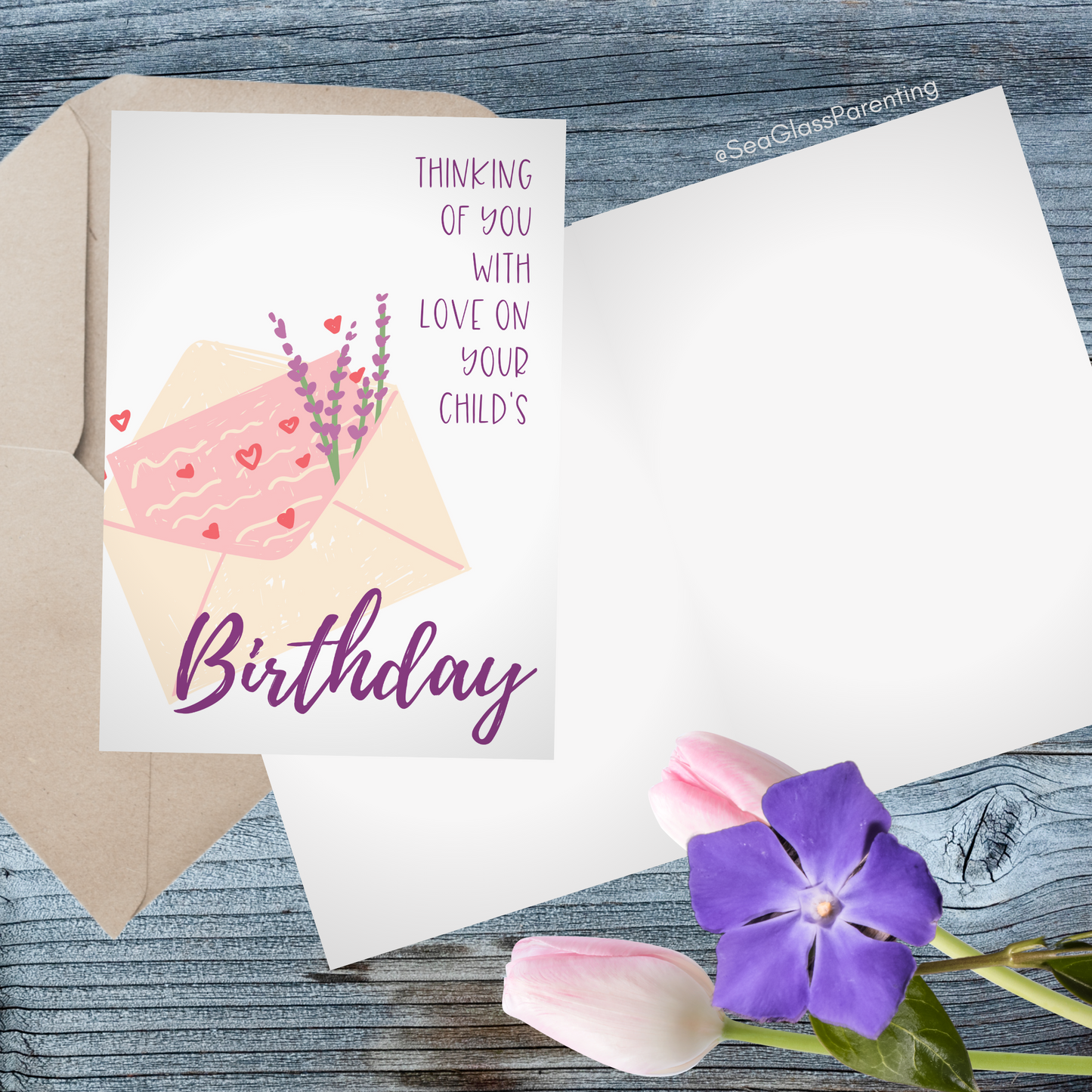 Floral Envelope, Thinking of You with Love on Your Child's Birthday—Baby Loss Birthday (greeting card)