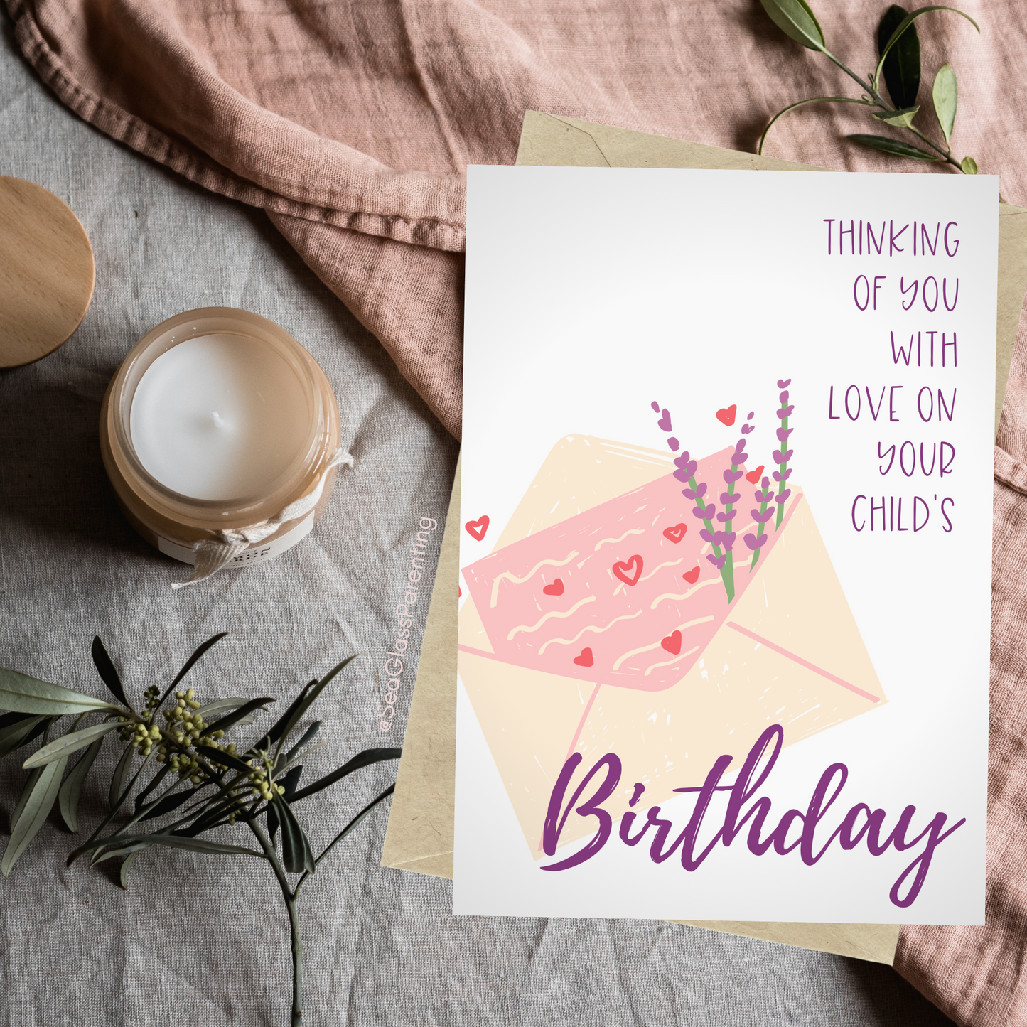 Floral Envelope, Thinking of You with Love on Your Child's Birthday—Baby Loss Birthday (greeting card)