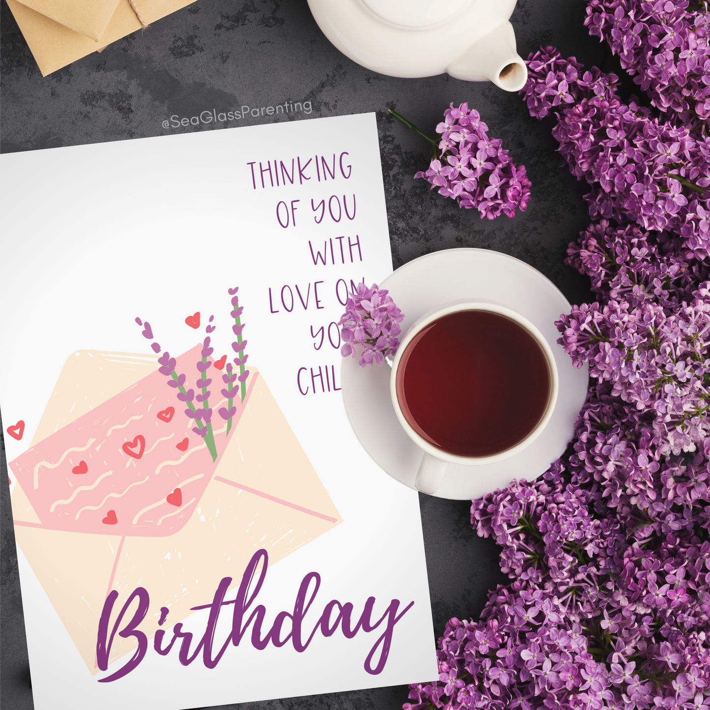 Floral Envelope, Thinking of You with Love on Your Child's Birthday—Baby Loss Birthday (greeting card)