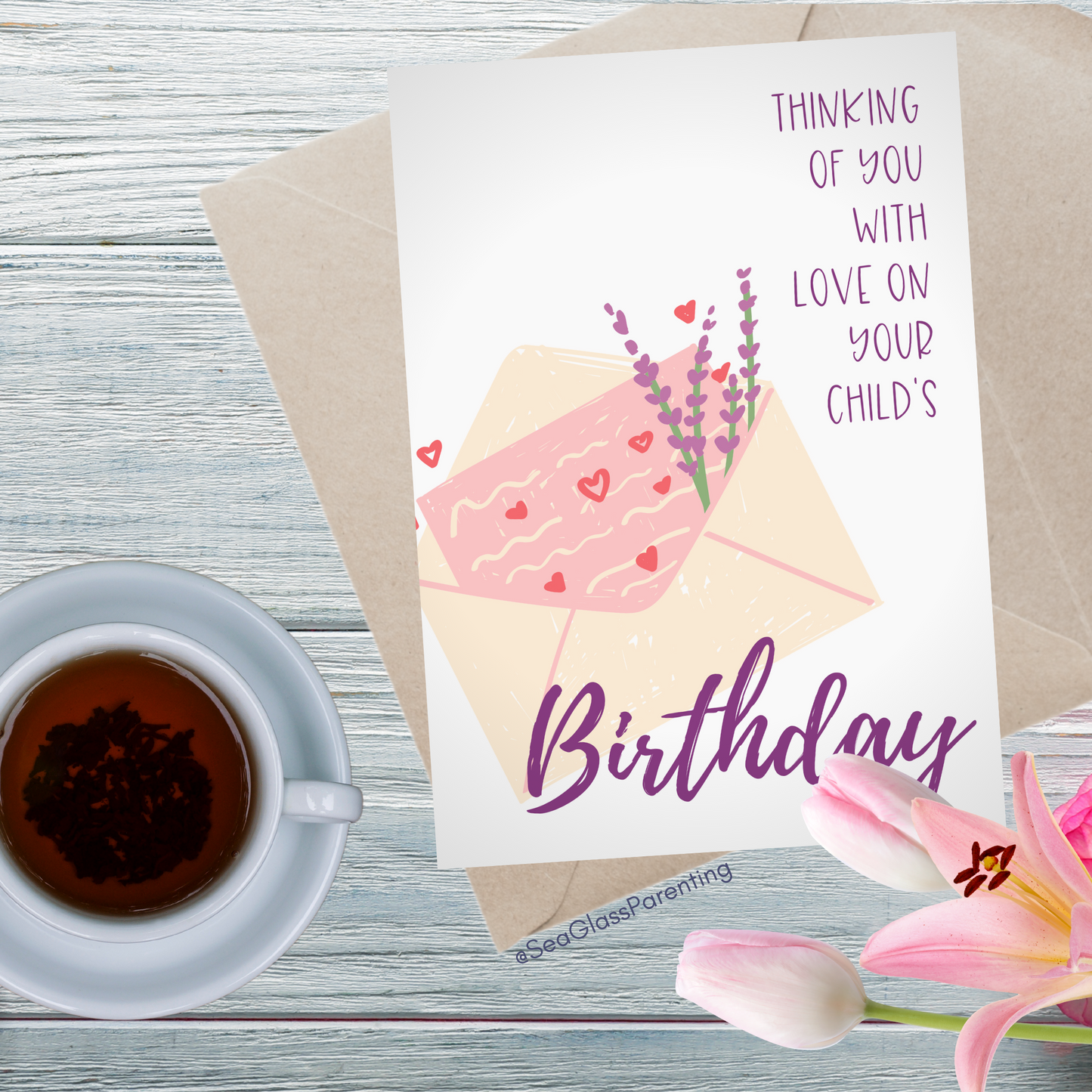 Floral Envelope, Thinking of You with Love on Your Child's Birthday—Baby Loss Birthday (greeting card)
