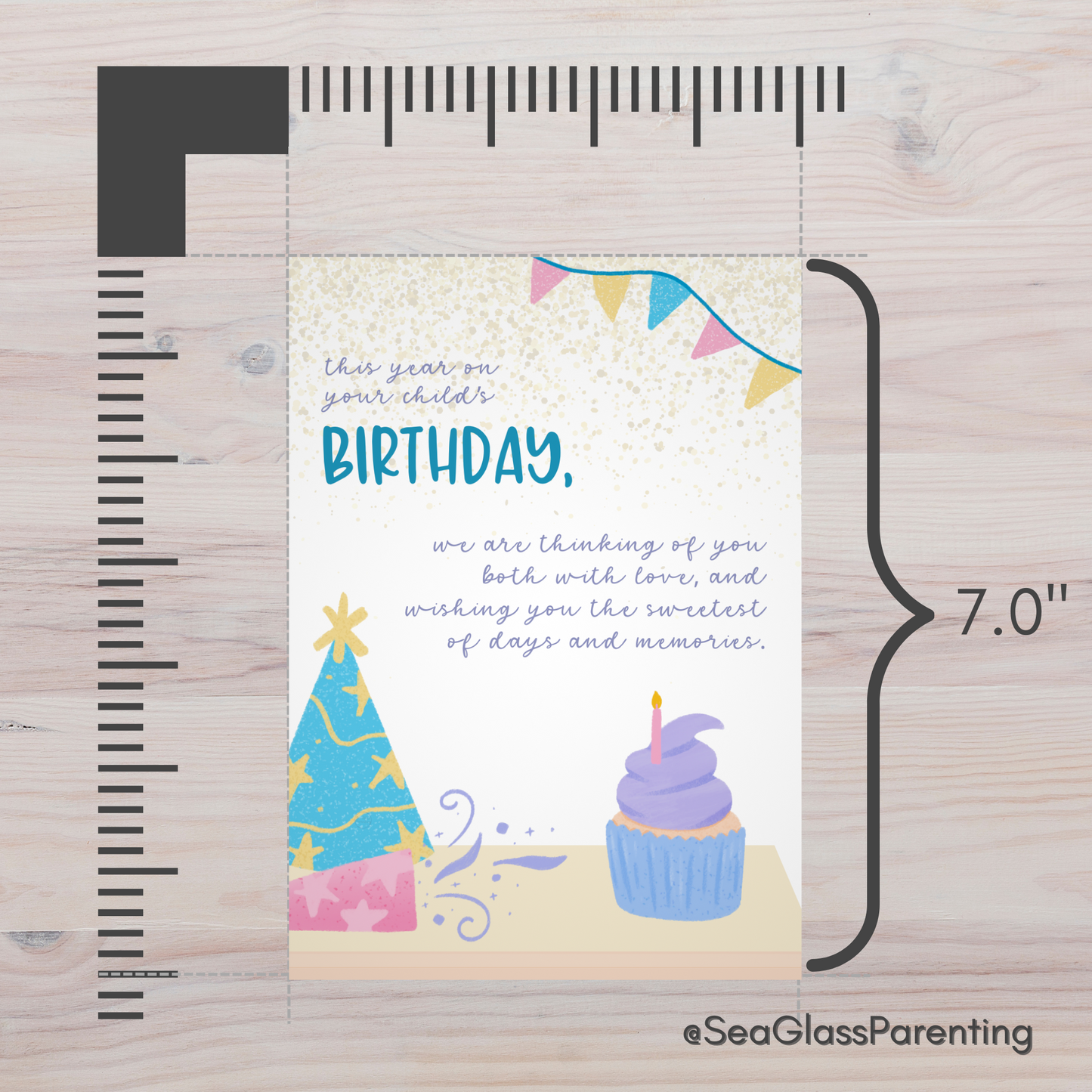 Cupcake and Streamers, This Year on Your Child's Birthday We are Thinking of You Both with Love—Baby Loss Birthday (greeting card)