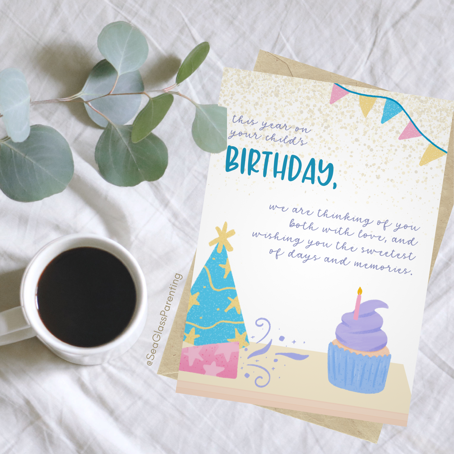 Cupcake and Streamers, This Year on Your Child's Birthday We are Thinking of You Both with Love—Baby Loss Birthday (greeting card)
