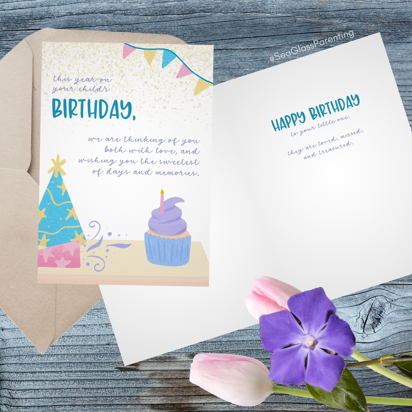 Cupcake and Streamers, This Year on Your Child's Birthday We are Thinking of You Both with Love—Baby Loss Birthday (greeting card)