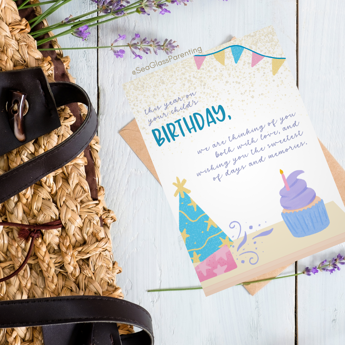 Cupcake and Streamers, This Year on Your Child's Birthday We are Thinking of You Both with Love—Baby Loss Birthday (greeting card)