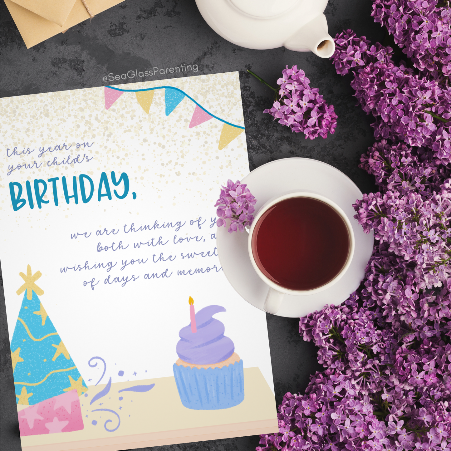 Cupcake and Streamers, This Year on Your Child's Birthday We are Thinking of You Both with Love—Baby Loss Birthday (greeting card)